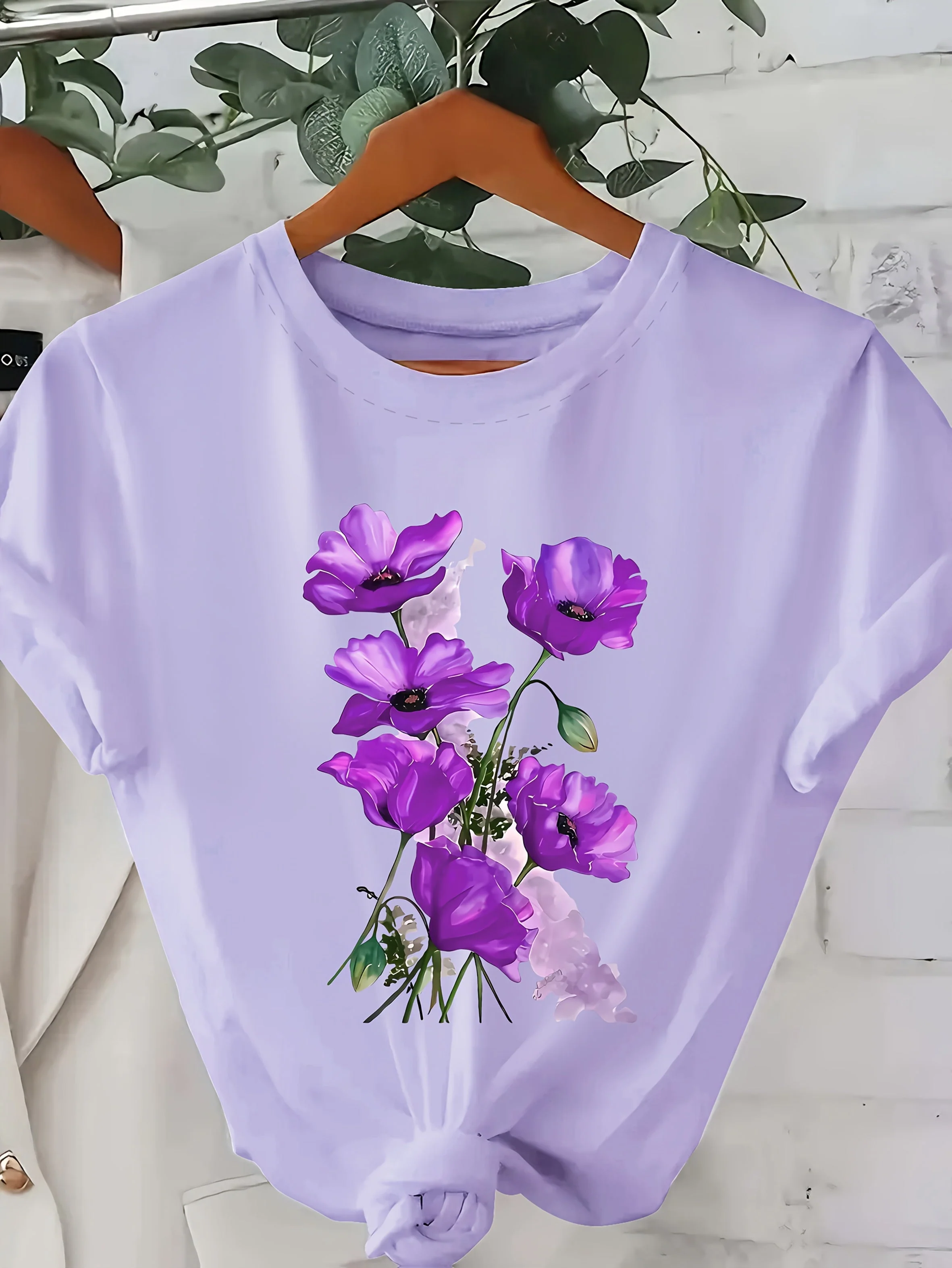 Damen T-Shirt mit Blumenmotiv – Casual Stil, Frühling/Sommer, Floraler Print - Image 3