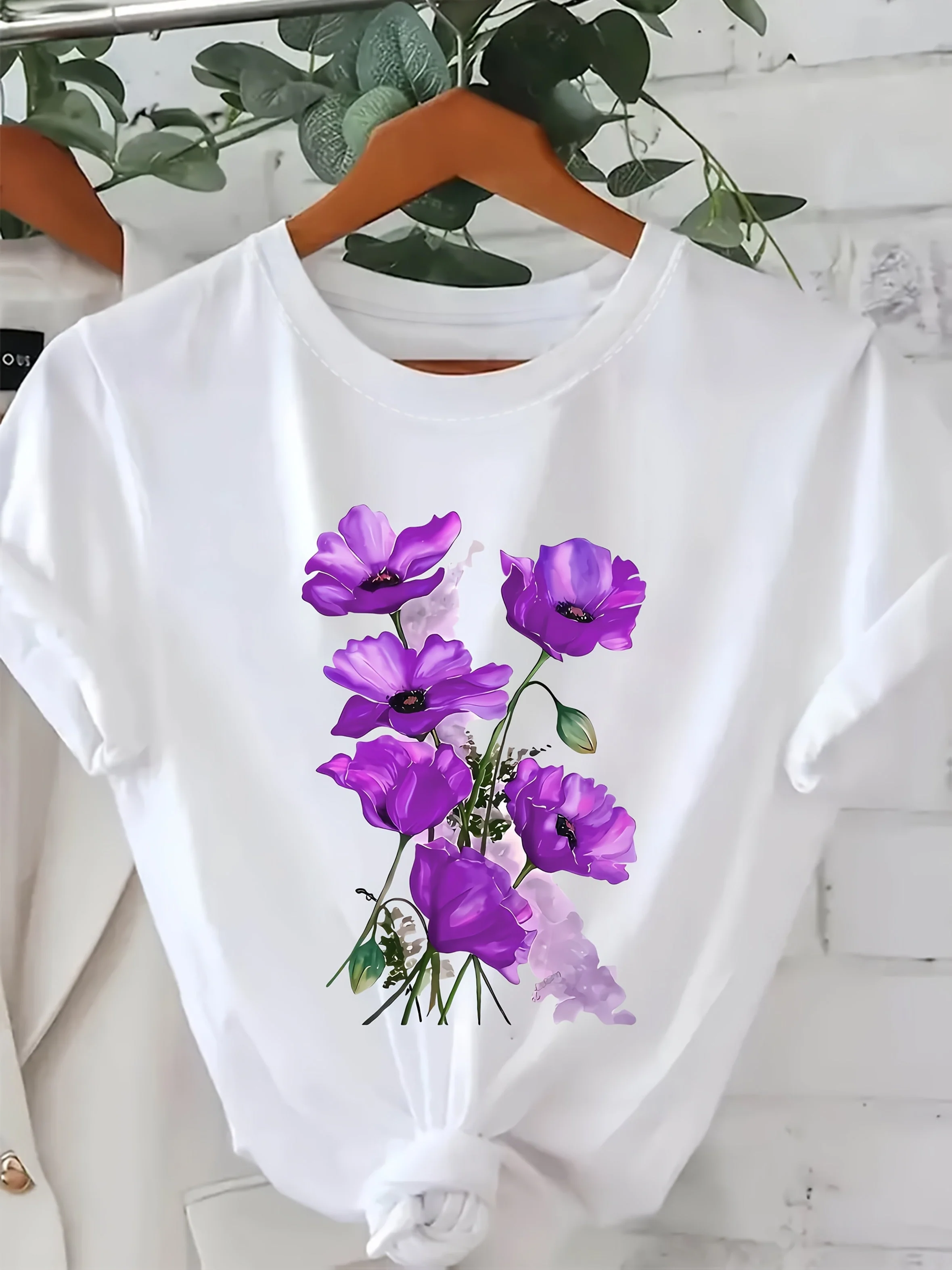 Damen T-Shirt mit Blumenmotiv – Casual Stil, Frühling/Sommer, Floraler Print - Image 4