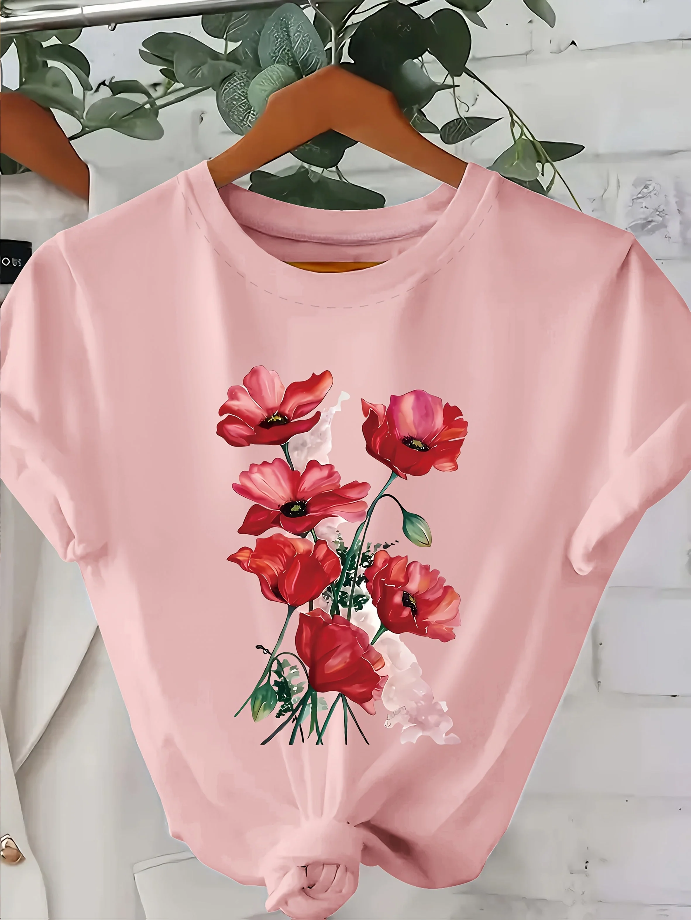 Damen T-Shirt mit Blumenmotiv – Casual Stil, Frühling/Sommer, Floraler Print - Image 5