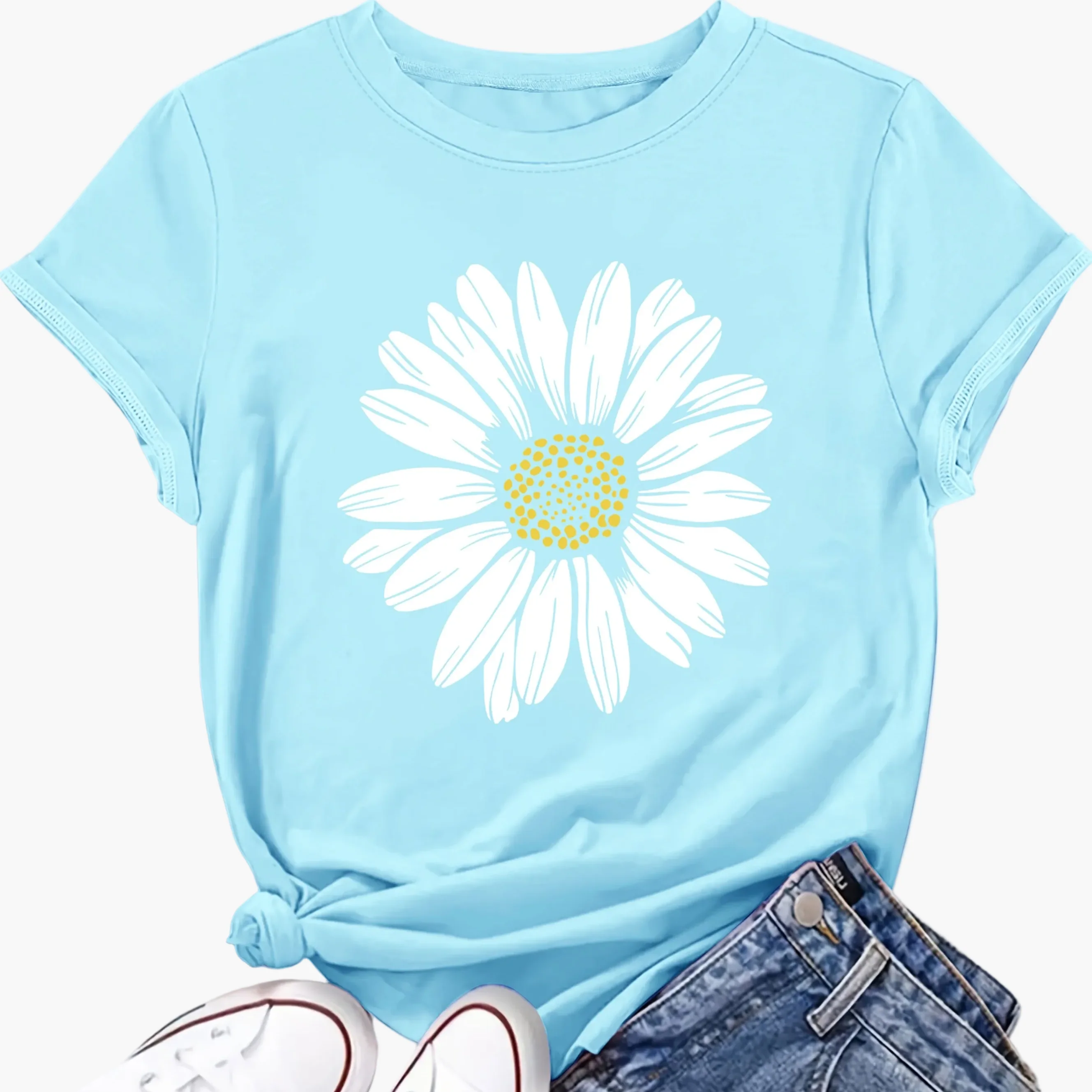 Damen T-Shirt mit Gänseblümchen-Print – Lässige Sommermode für Freizeit und Alltag - Image 16