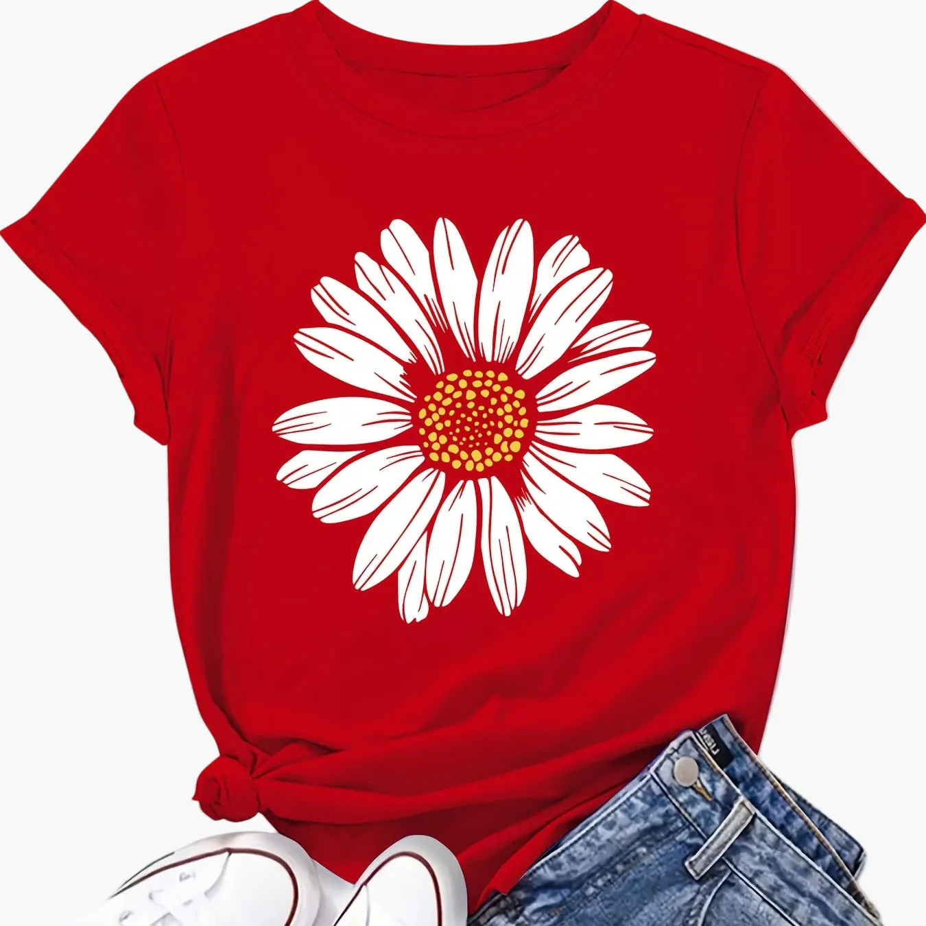 Damen T-Shirt mit Gänseblümchen-Print – Lässige Sommermode für Freizeit und Alltag - Image 18