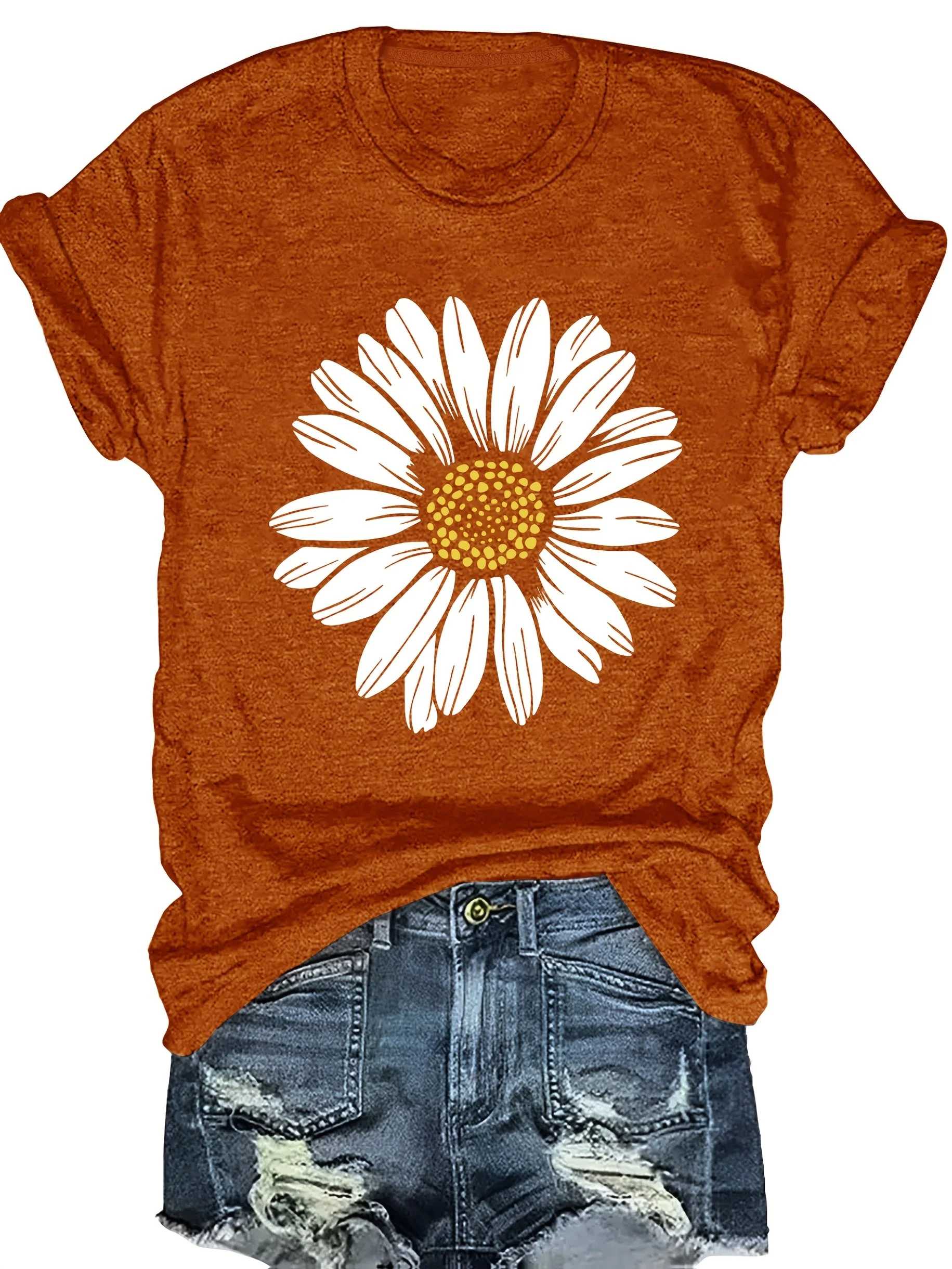 Damen T-Shirt mit Gänseblümchen-Print – Lässige Sommermode für Freizeit und Alltag - Image 2