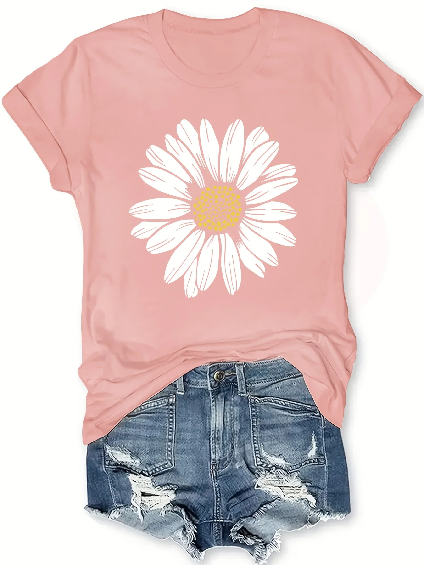 Damen T-Shirt mit Gänseblümchen-Print – Lässige Sommermode für Freizeit und Alltag - Image 3