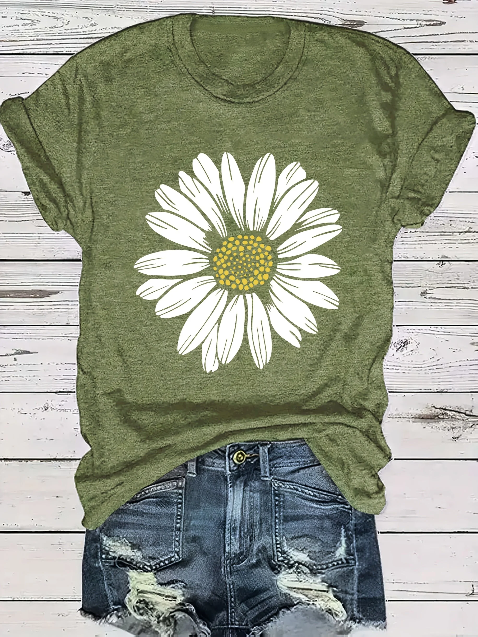 Damen T-Shirt mit Gänseblümchen-Print – Lässige Sommermode für Freizeit und Alltag - Image 4