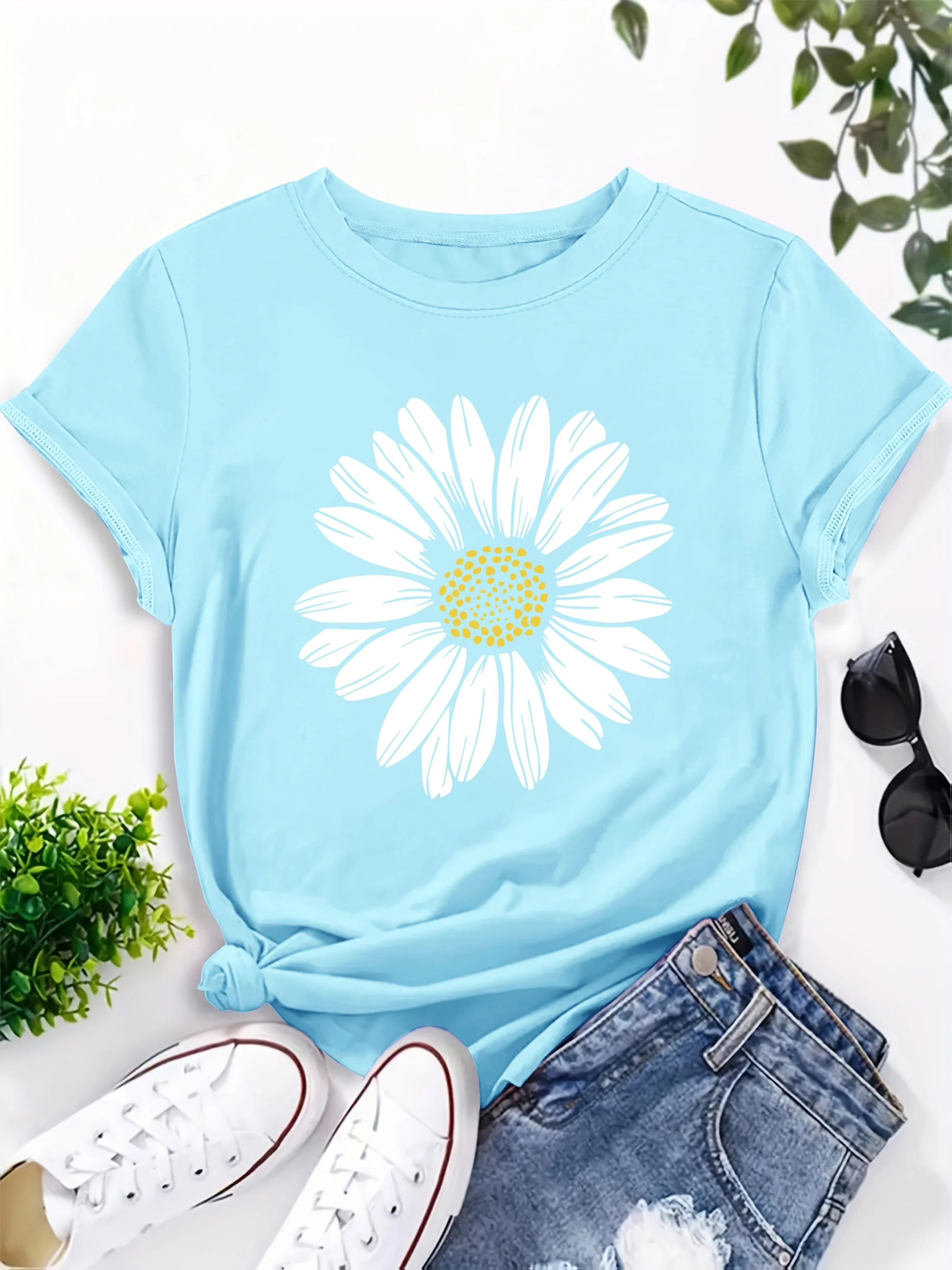 Damen T-Shirt mit Gänseblümchen-Print – Lässige Sommermode für Freizeit und Alltag - Image 6