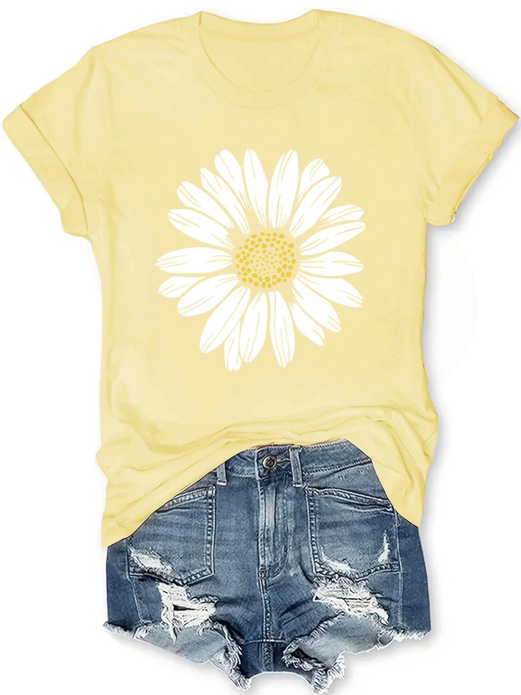 Damen T-Shirt mit Gänseblümchen-Print – Lässige Sommermode für Freizeit und Alltag - Image 7