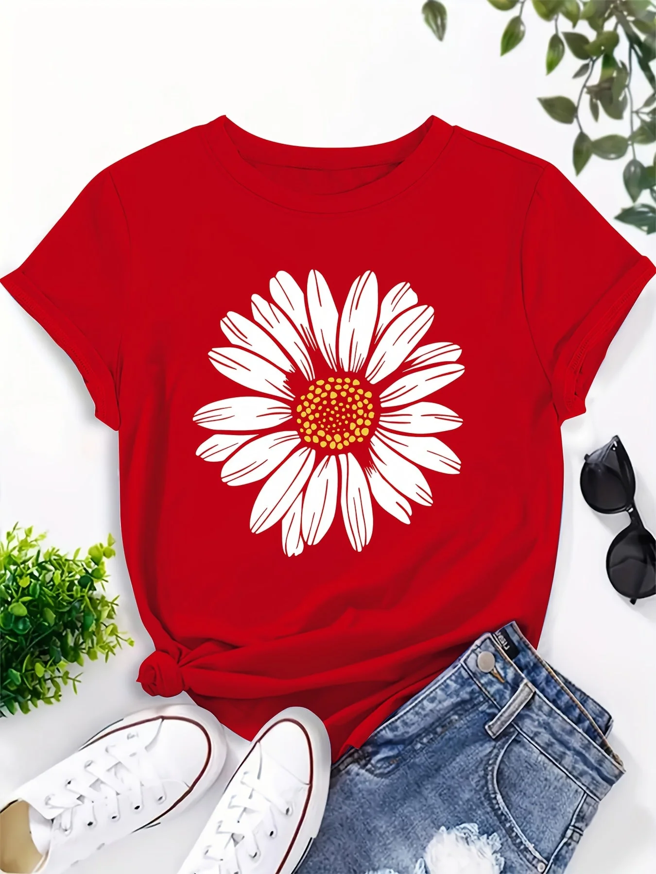 Damen T-Shirt mit Gänseblümchen-Print – Lässige Sommermode für Freizeit und Alltag - Image 9