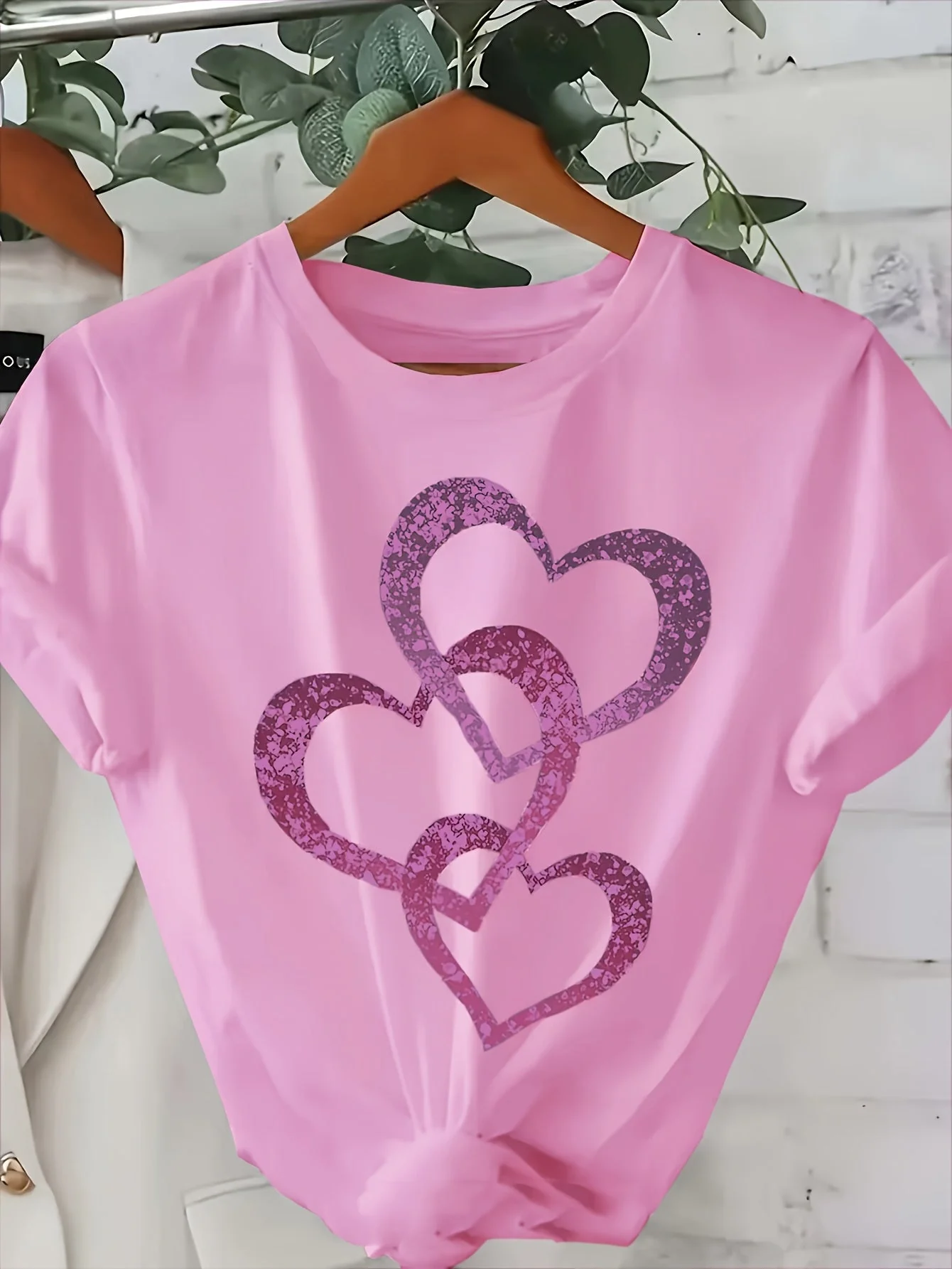 Damen T-Shirt mit Glitzer-Herz-Print, Casual Sommer Style - Image 2