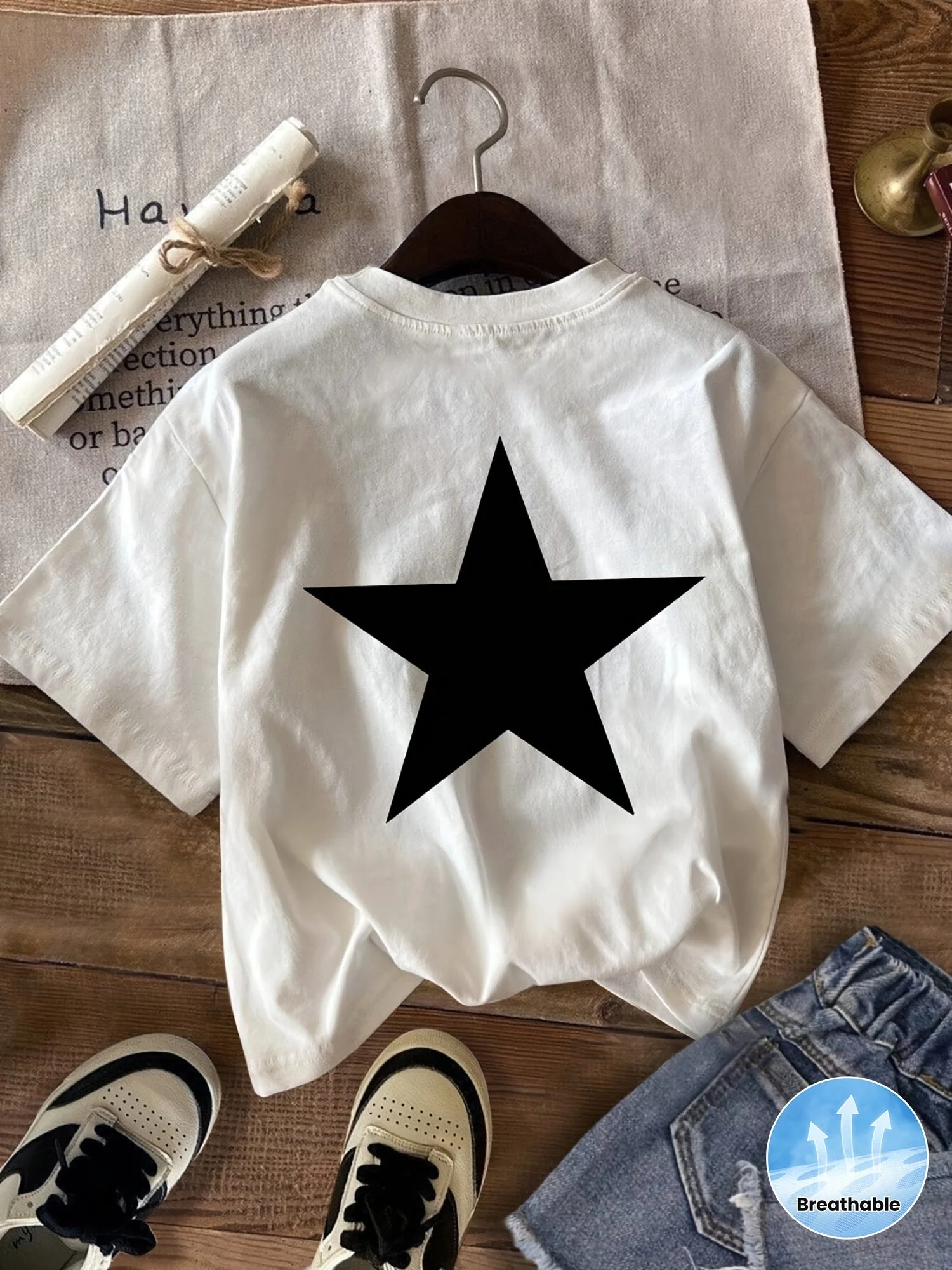 Damen T-Shirt mit großem Stern Print – Sportlicher Streetstyle für Frühling und Sommer