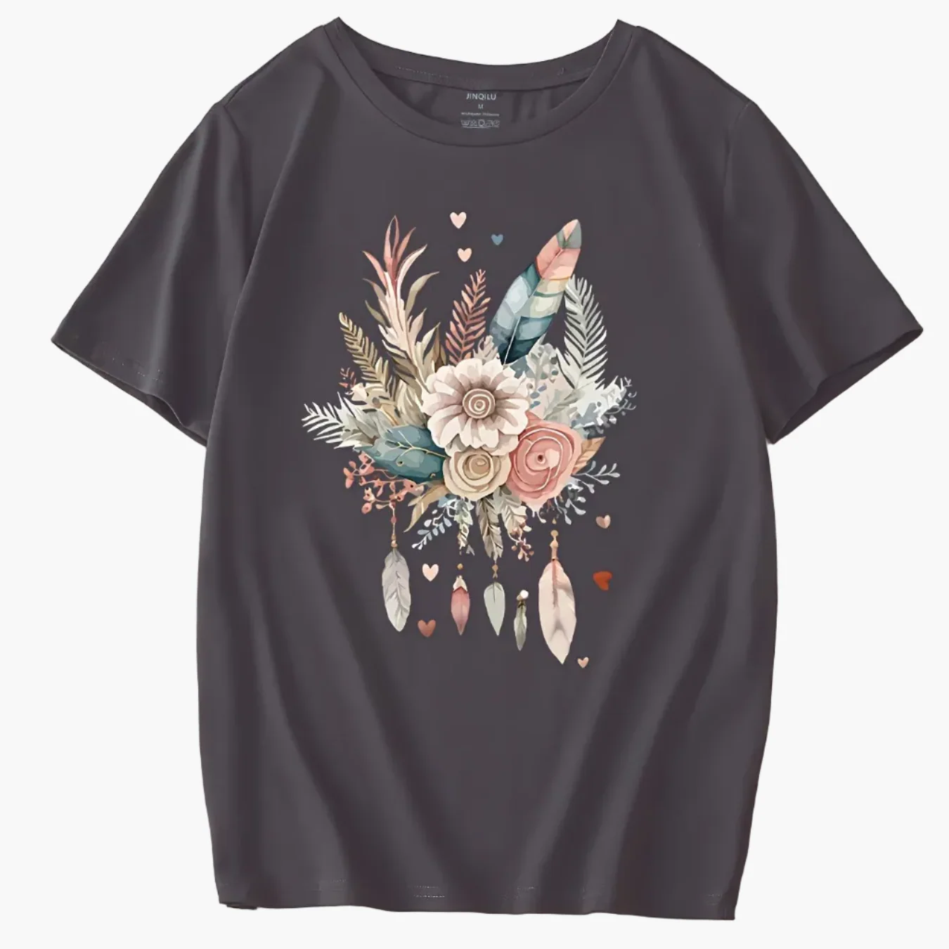 Damen T-Shirt mit floraler Feder Grafik – Lässiger Sommer Stil - Image 12