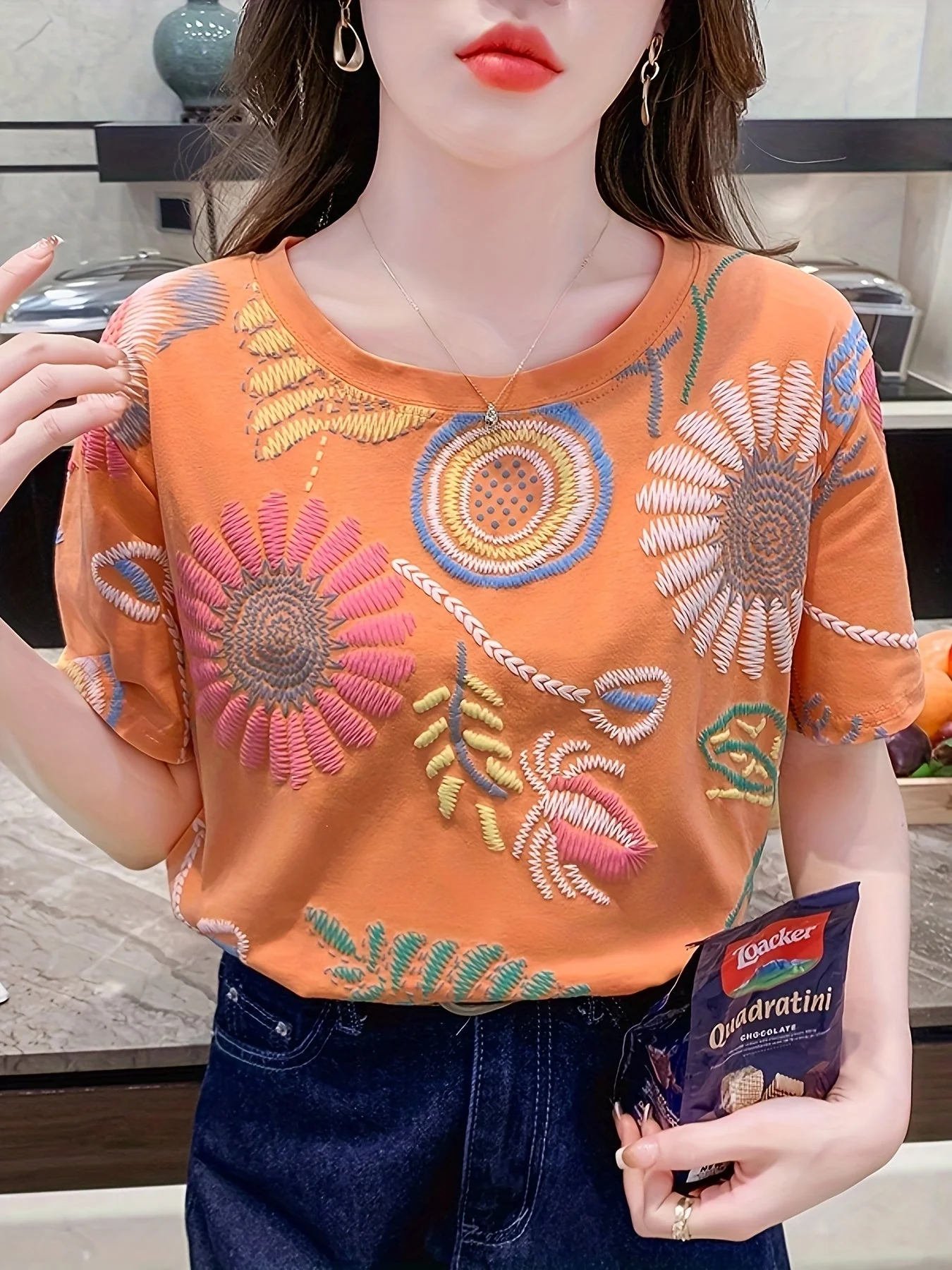 Damen T-Shirt mit Stickerei im Boho-Stil – Kurzarm, Sommer, Freizeit, modisch - Image 6