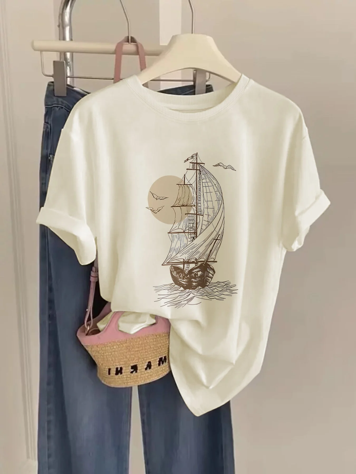 Damen T-Shirt mit Vintage Segelschiff Print – Maritimer Freizeitstil - Image 3