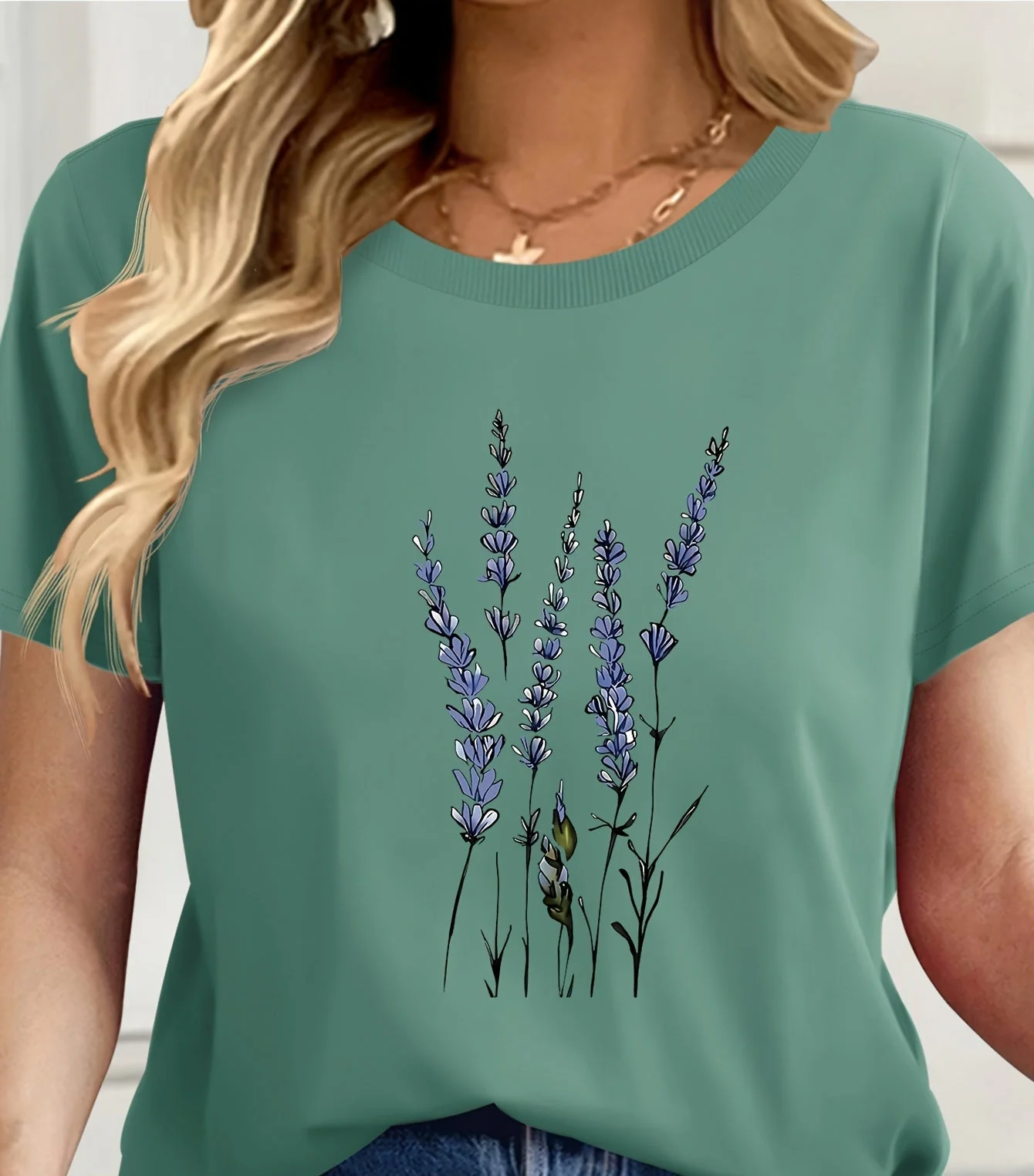 Damen T-Shirt mit Wildblumen-Print – Modernes Freizeitshirt mit floraler Illustration, Kurzarm, Ideal für Alltag & Freizeit - Image 2