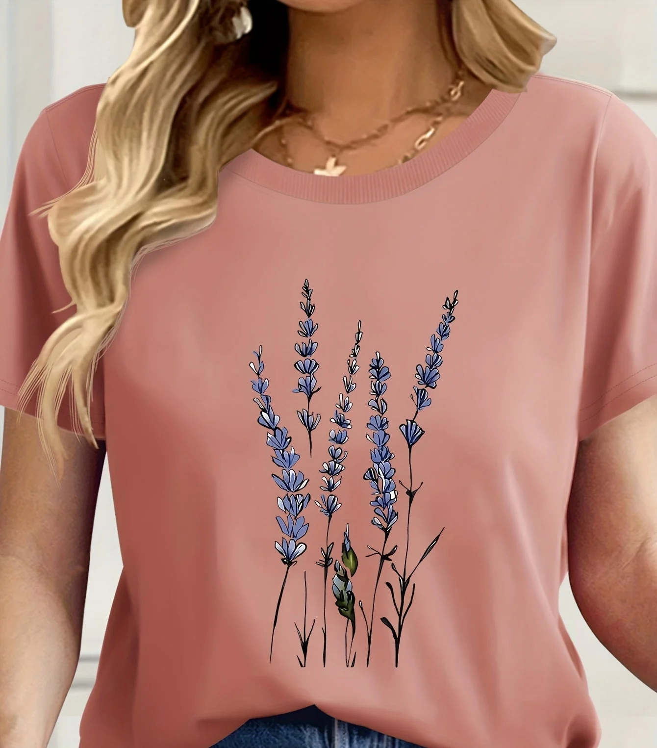 Damen T-Shirt mit Wildblumen-Print – Modernes Freizeitshirt mit floraler Illustration, Kurzarm, Ideal für Alltag & Freizeit - Image 4