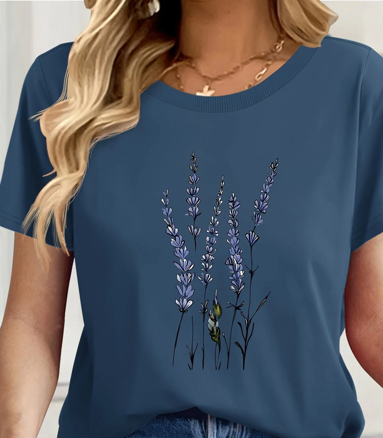 Damen T-Shirt mit Wildblumen-Print – Modernes Freizeitshirt mit floraler Illustration, Kurzarm, Ideal für Alltag & Freizeit - Image 5