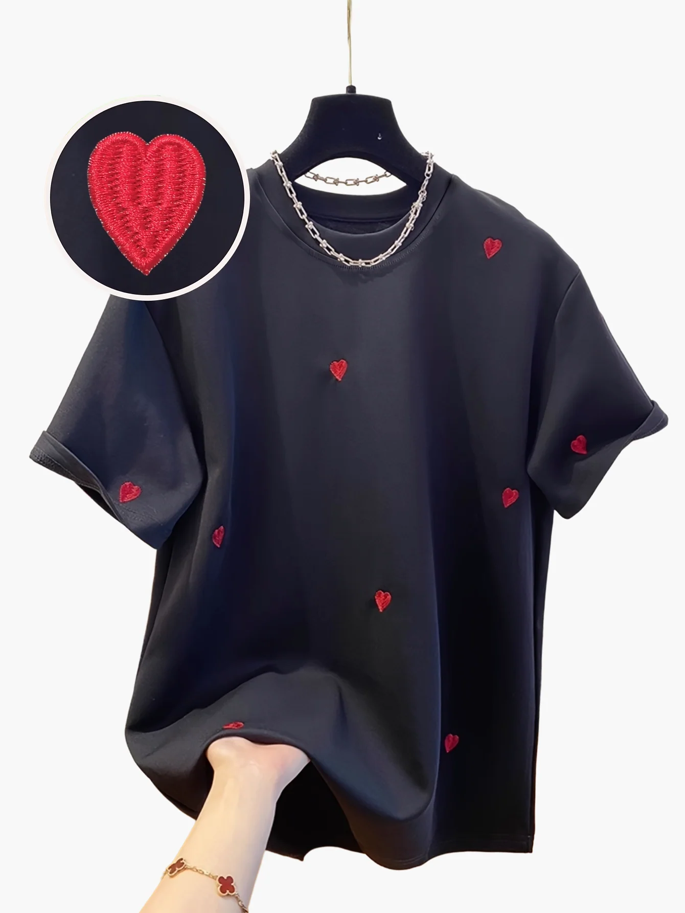 Damen T-Shirt mit Stickerei und Herz-Muster – Casual Style, Frühling/Sommer - Image 10
