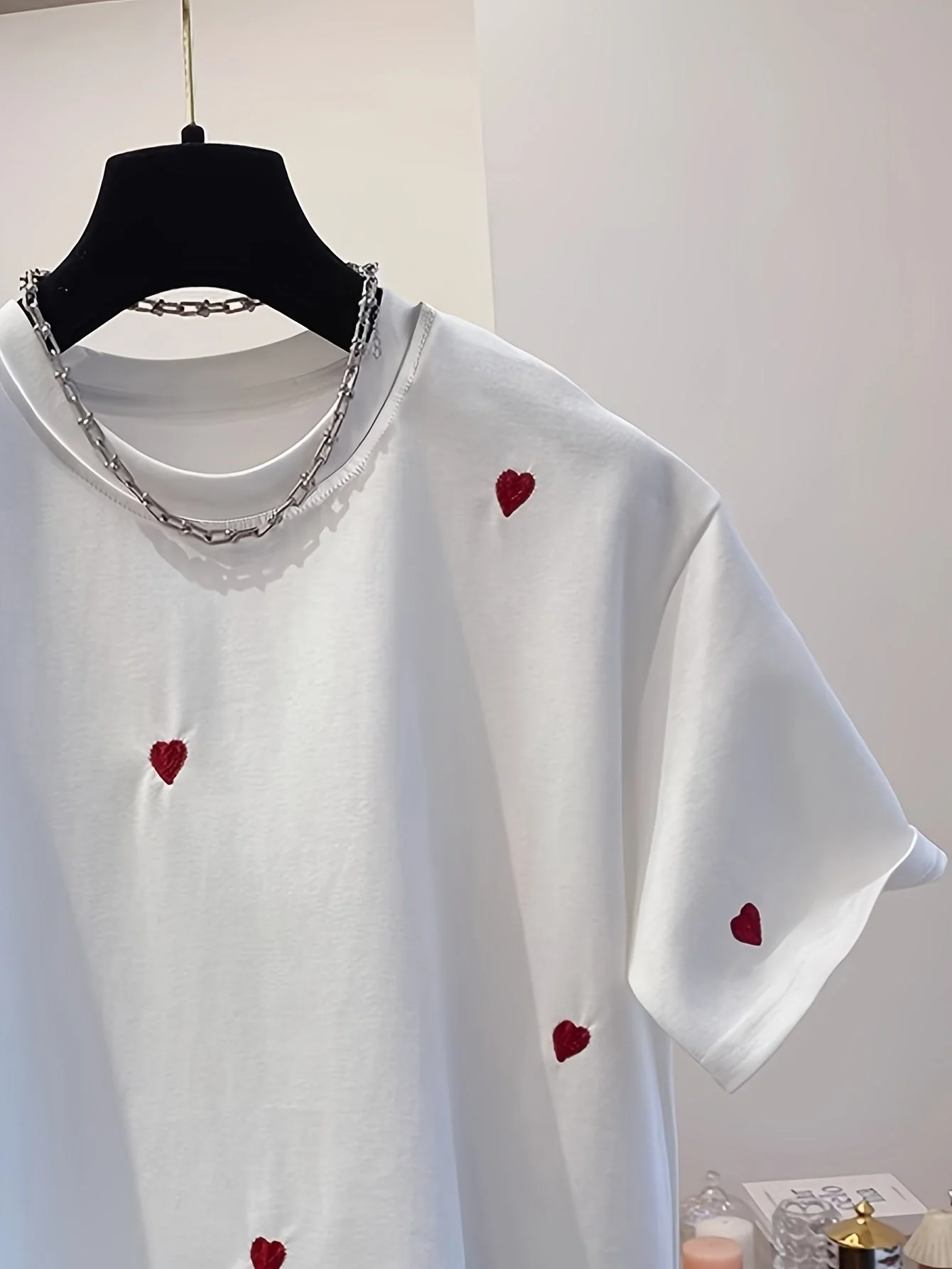 Damen T-Shirt mit Stickerei und Herz-Muster – Casual Style, Frühling/Sommer - Image 5