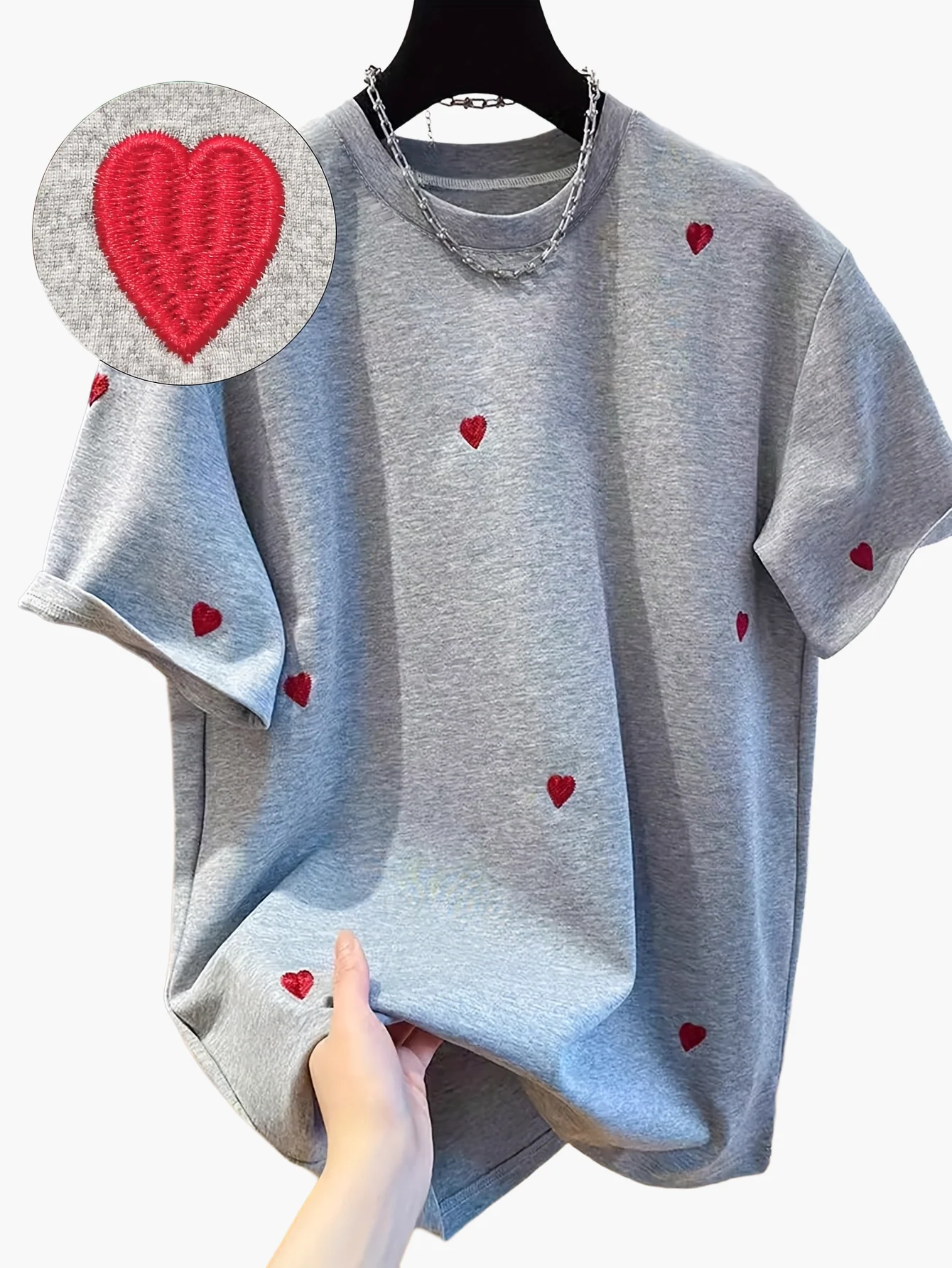 Damen T-Shirt mit Stickerei und Herz-Muster – Casual Style, Frühling/Sommer - Image 8