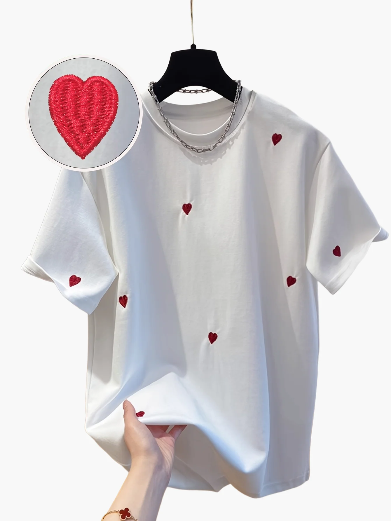Damen T-Shirt mit Stickerei und Herz-Muster – Casual Style, Frühling/Sommer - Image 9