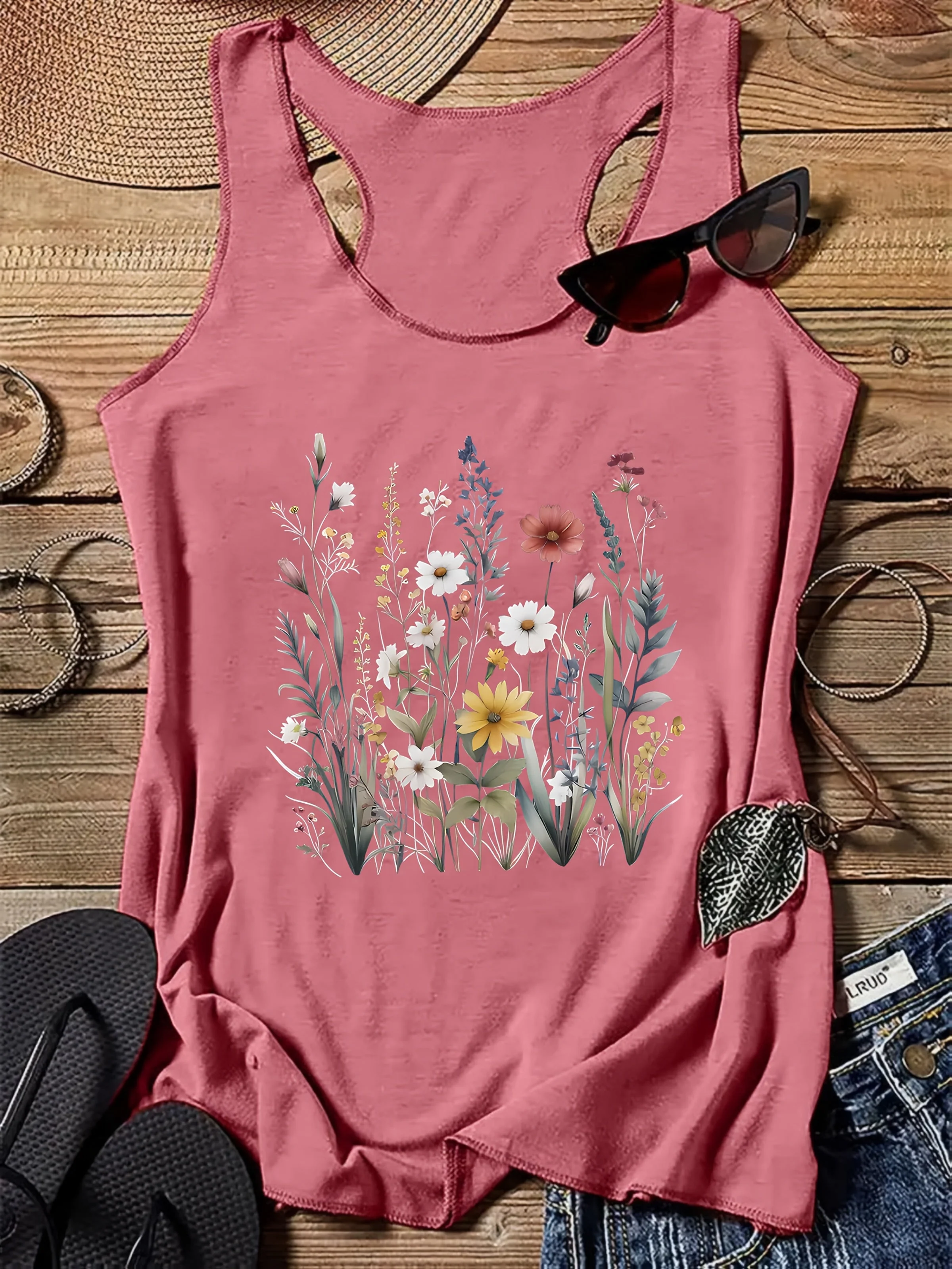 Damen Tanktop mit Blumendruck – Lässiges Sommer Top für Freizeit & Urlaub