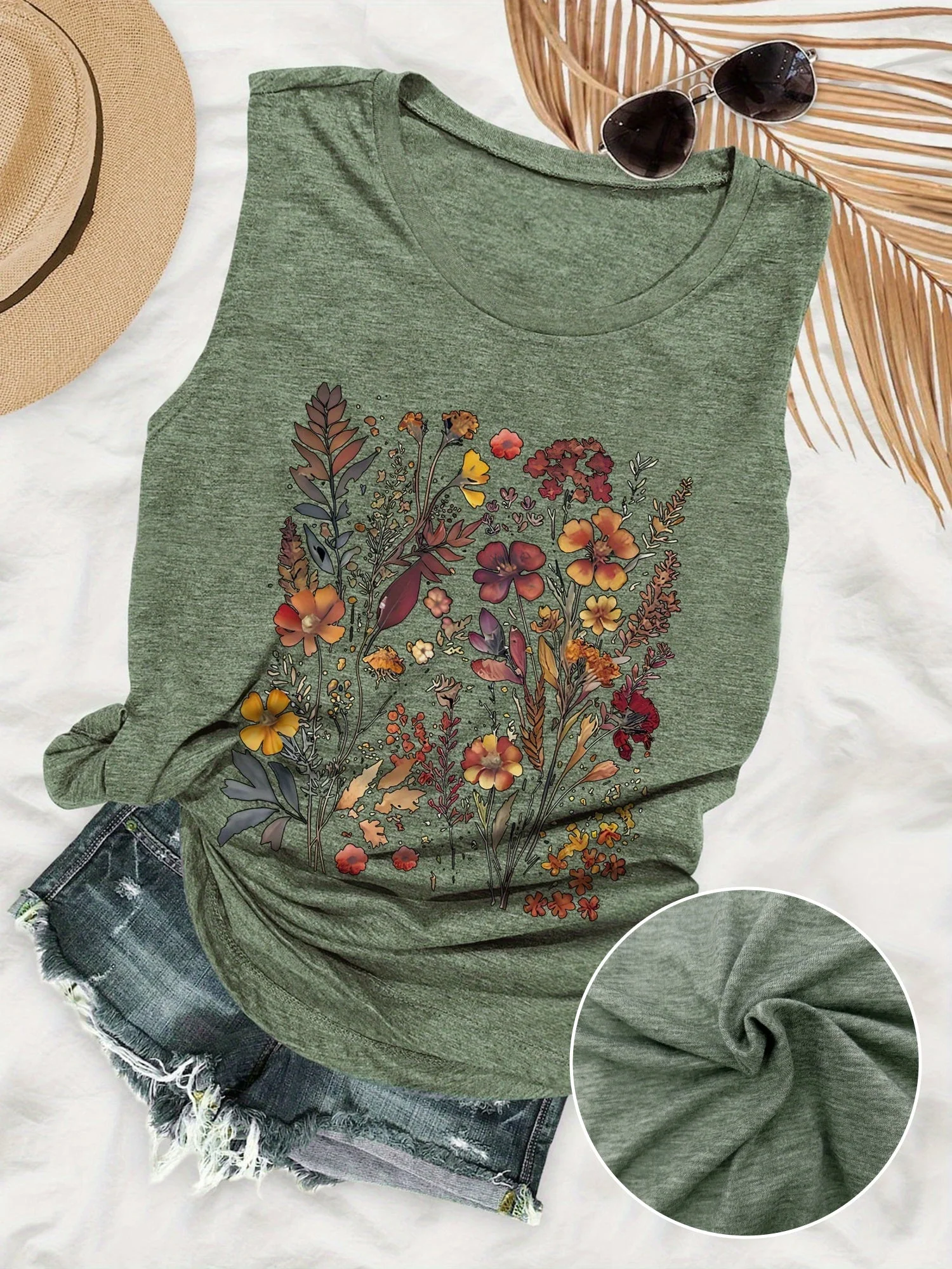 Damen Tanktop mit Blumenmuster – Lässiges Sommer-Shirt für Freizeit und Urlaub