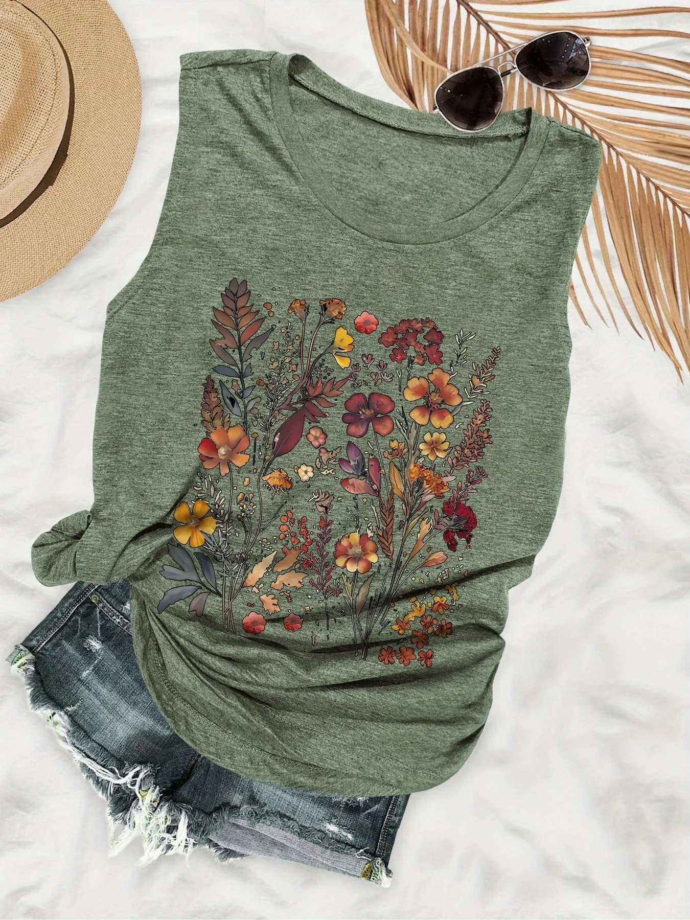 Damen Tanktop mit Blumenmuster – Lässiges Sommer-Shirt für Freizeit und Urlaub - Image 2