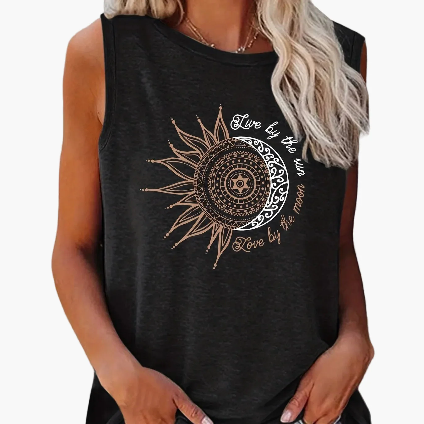 Damen Tanktop Boho-Stil mit Sonne und Mond Print – Sommer Freizeitshirt - Image 11