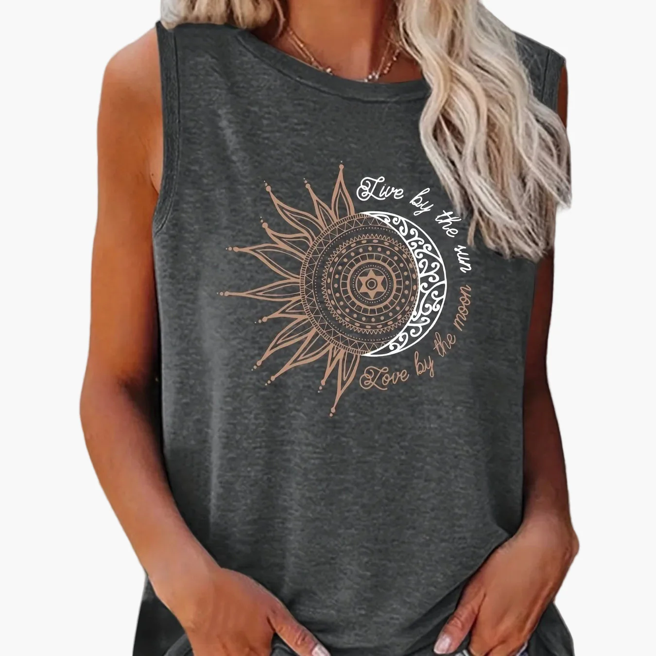 Damen Tanktop Boho-Stil mit Sonne und Mond Print – Sommer Freizeitshirt - Image 12