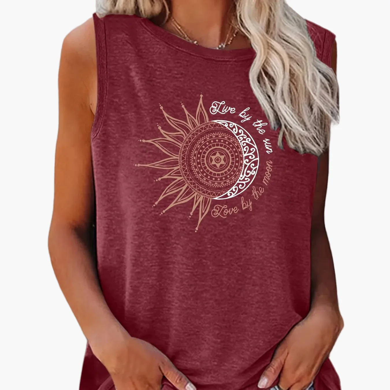 Damen Tanktop Boho-Stil mit Sonne und Mond Print – Sommer Freizeitshirt - Image 13