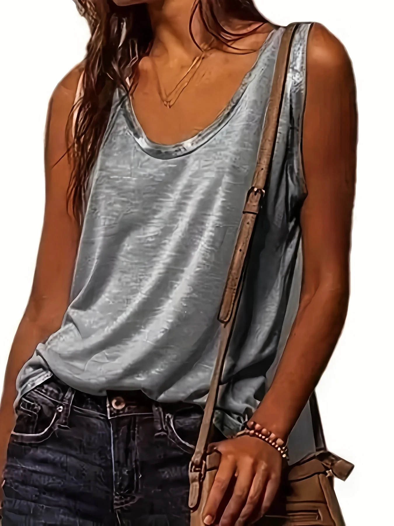 Damen Tanktop mit Metallic-Akzent und modernem Relaxed Fit – Stilvolles Freizeit-Top für Alltag & Ausgehen - Image 3