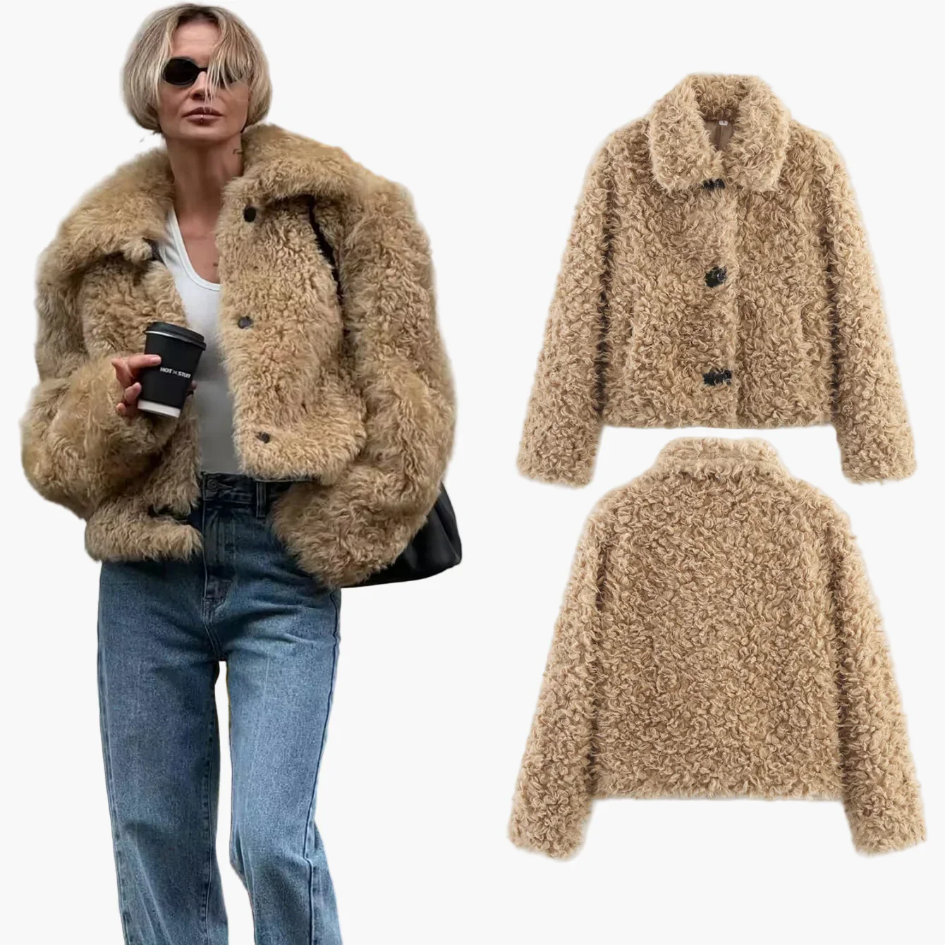 Damen Teddyfell Kurzjacke Vintage Look – Modische Übergangsjacke für Alltag & Freizeit