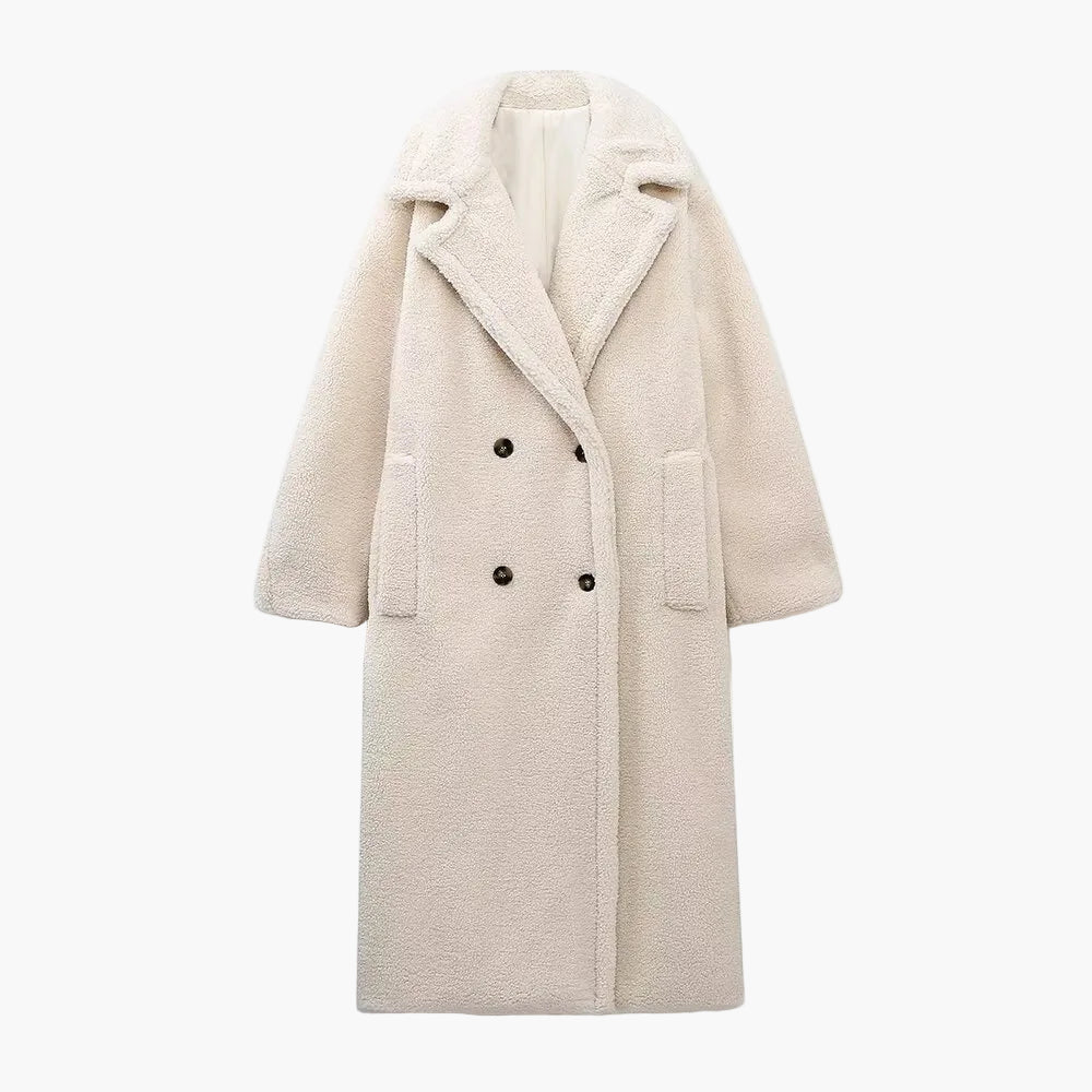 Damen Teddyfell Mantel Lang Wintermode Doppelreihig Eleganter Oversize Mantel