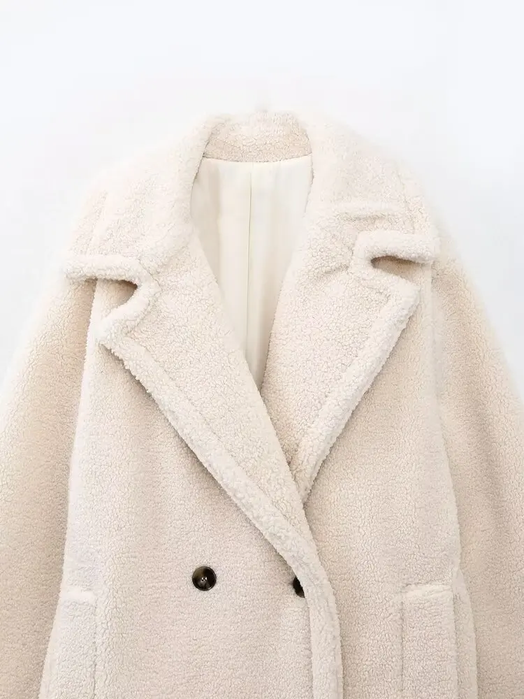 Damen Teddyfell Mantel Lang Wintermode Doppelreihig Eleganter Oversize Mantel - Image 3