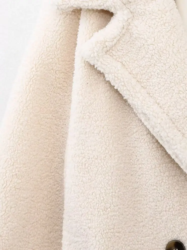 Damen Teddyfell Mantel Lang Wintermode Doppelreihig Eleganter Oversize Mantel - Image 4