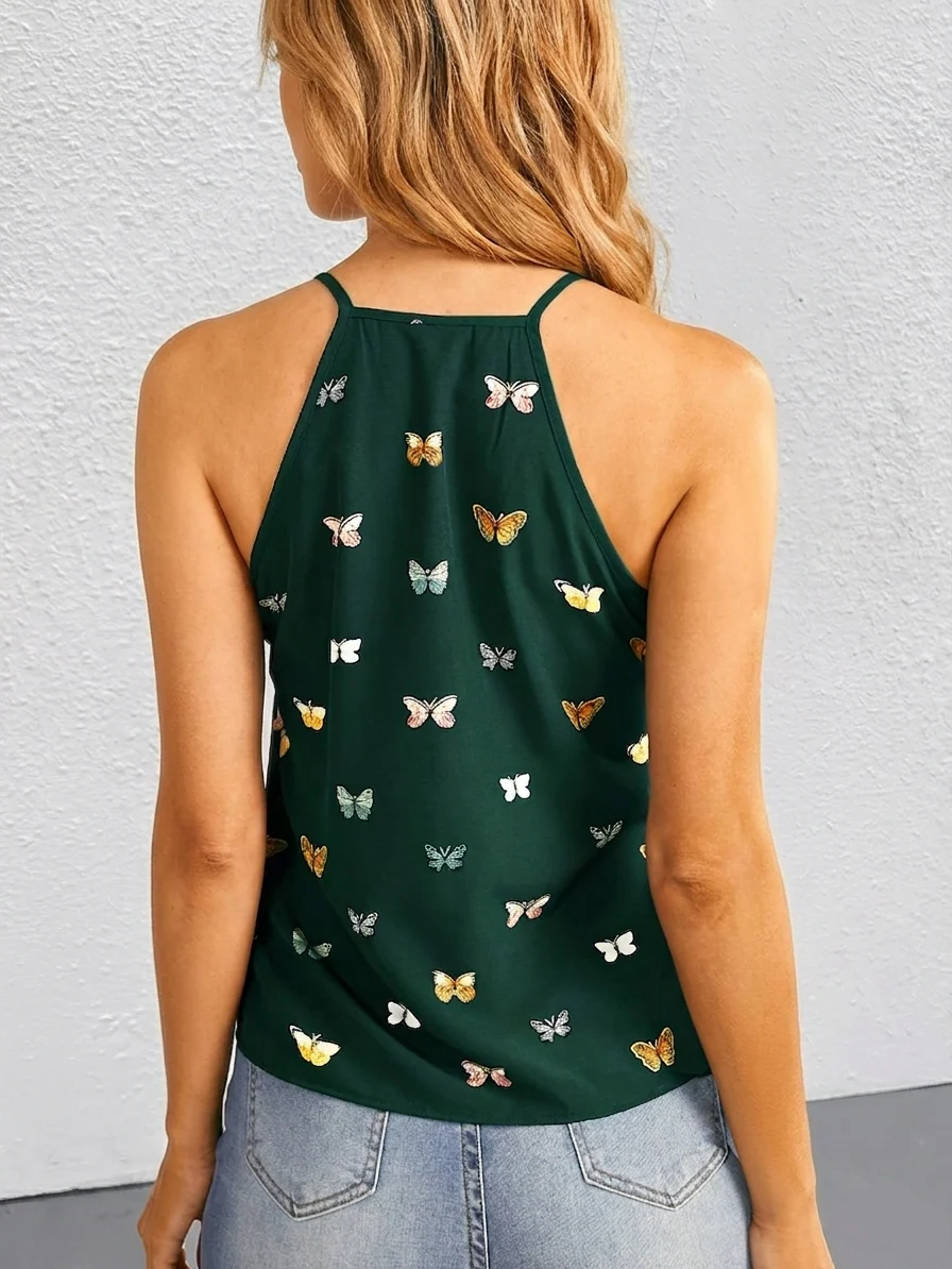 Damen Top mit Schmetterlings-Print und Spaghettiträgern – Elegantes Sommer-Oberteil für Freizeit und Alltag - Image 10
