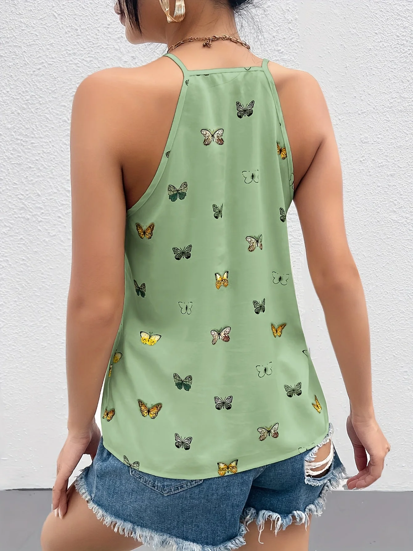 Damen Top mit Schmetterlings-Print und Spaghettiträgern – Elegantes Sommer-Oberteil für Freizeit und Alltag - Image 6