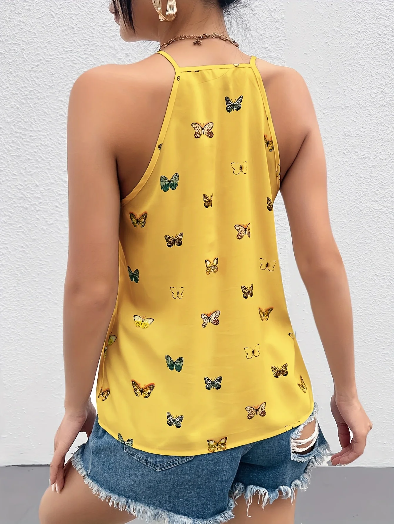 Damen Top mit Schmetterlings-Print und Spaghettiträgern – Elegantes Sommer-Oberteil für Freizeit und Alltag - Image 7