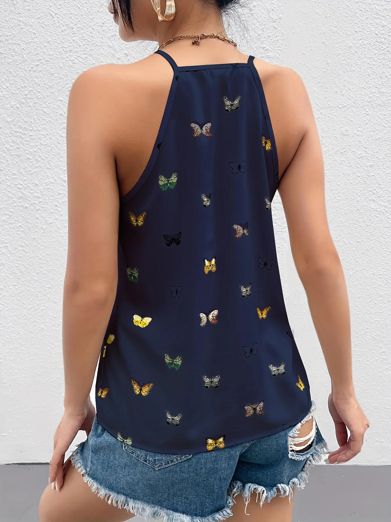 Damen Top mit Schmetterlings-Print und Spaghettiträgern – Elegantes Sommer-Oberteil für Freizeit und Alltag - Image 8