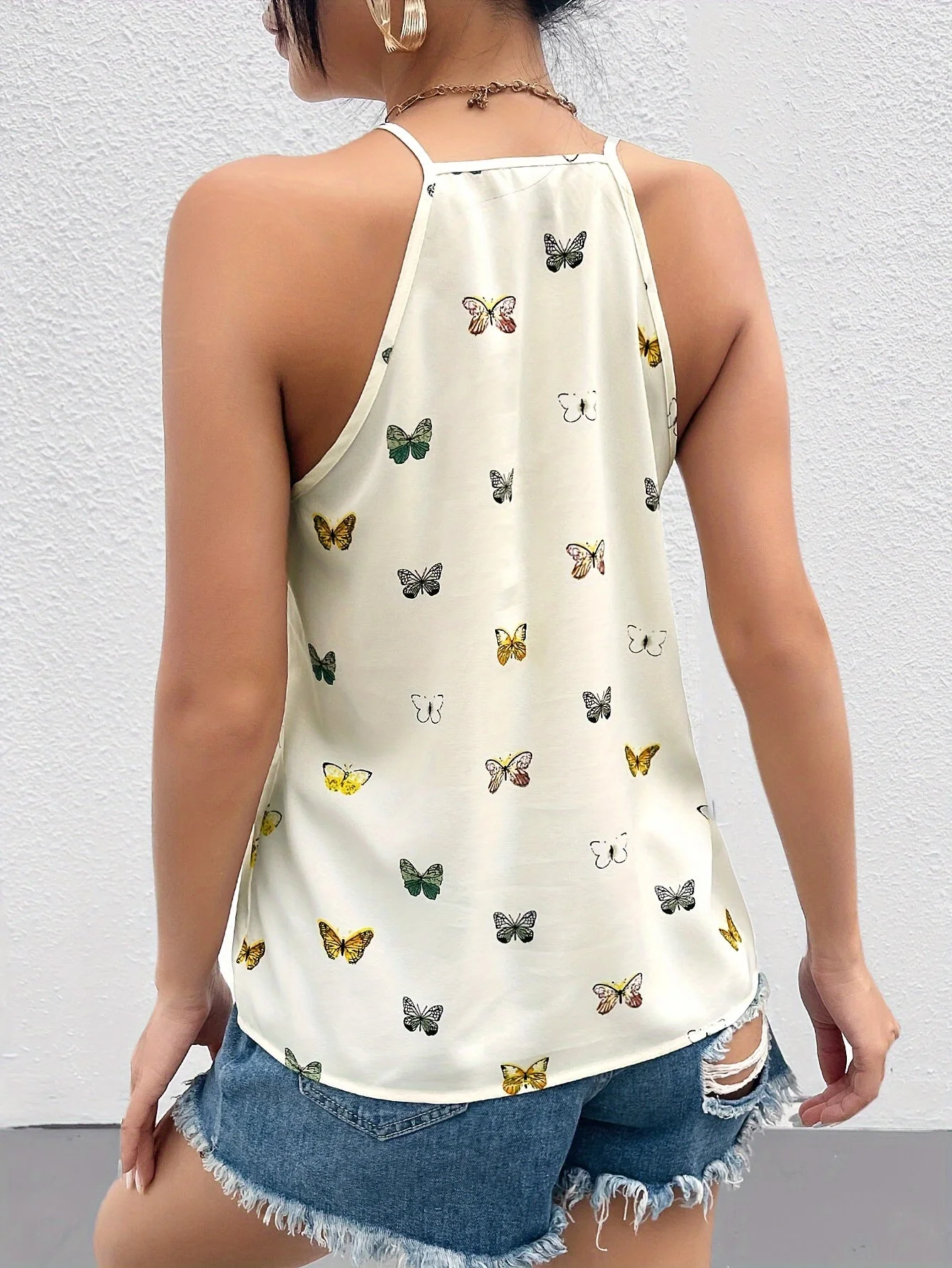 Damen Top mit Schmetterlings-Print und Spaghettiträgern – Elegantes Sommer-Oberteil für Freizeit und Alltag - Image 9