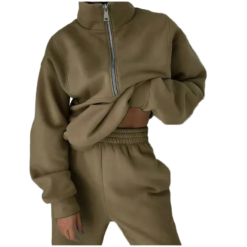 Damen Trainingsanzug Set mit Stehkragen und Reißverschluss – Modischer Freizeitanzug für Sport & Alltag - Image 3