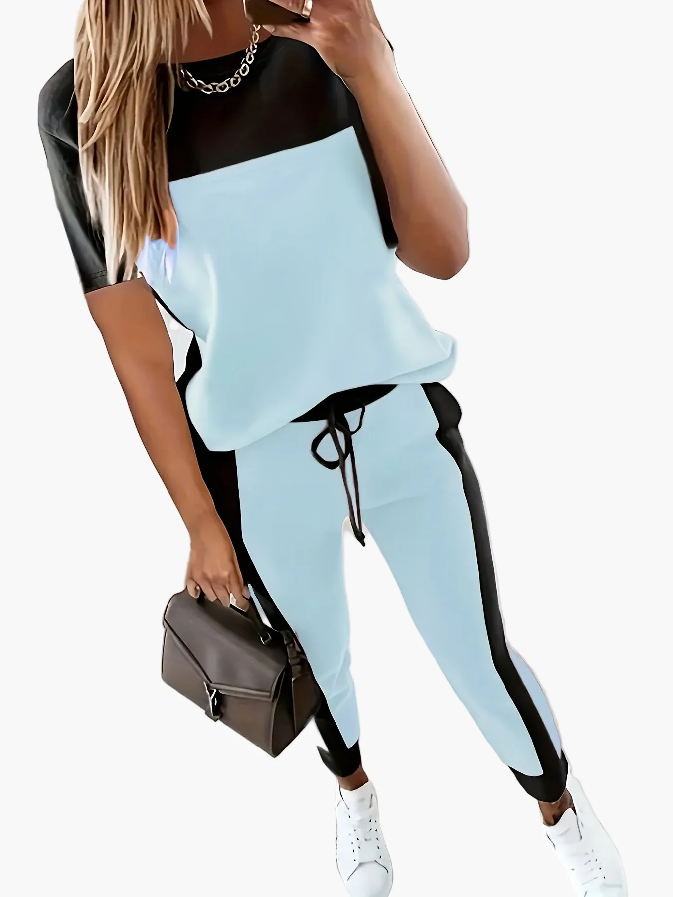 Damen Trainingsanzug Zweiteiler Elegant Freizeitmode – Sportlicher Jogginganzug mit Kontrast-Design für Alltag und Freizeit - Image 3
