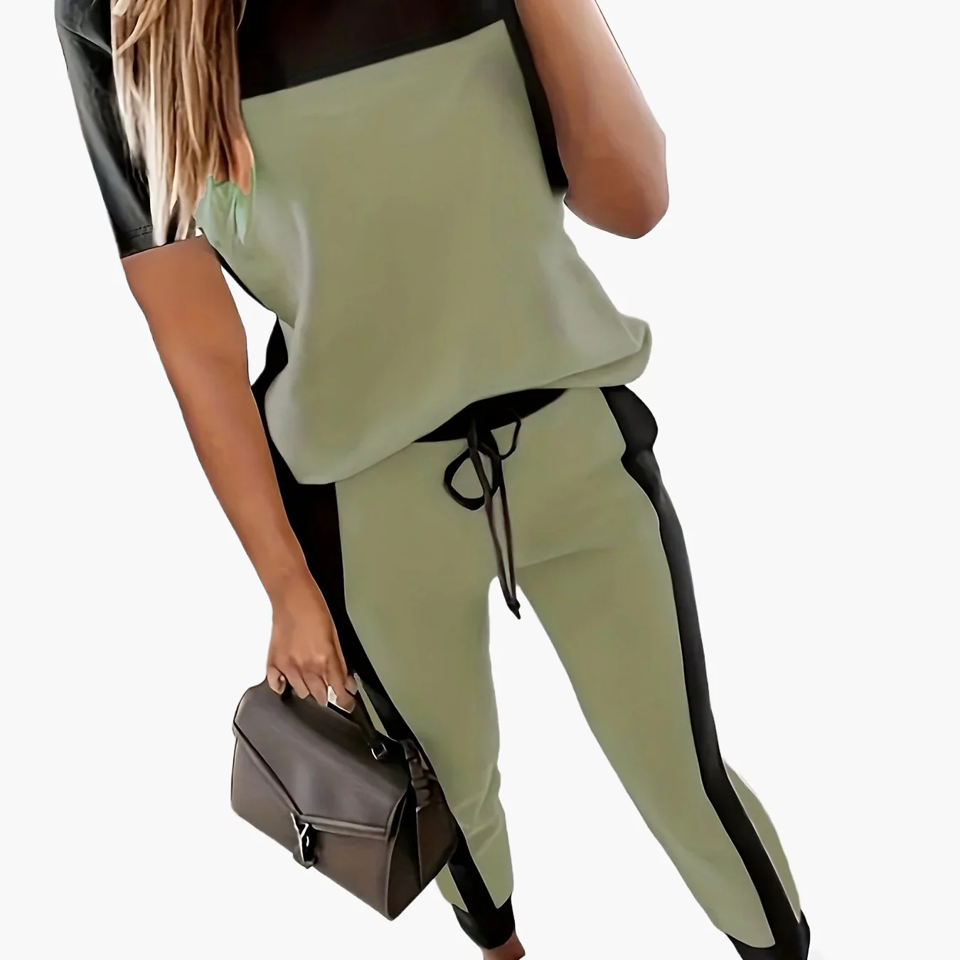 Damen Trainingsanzug Zweiteiler Elegant Freizeitmode – Sportlicher Jogginganzug mit Kontrast-Design für Alltag und Freizeit - Image 4