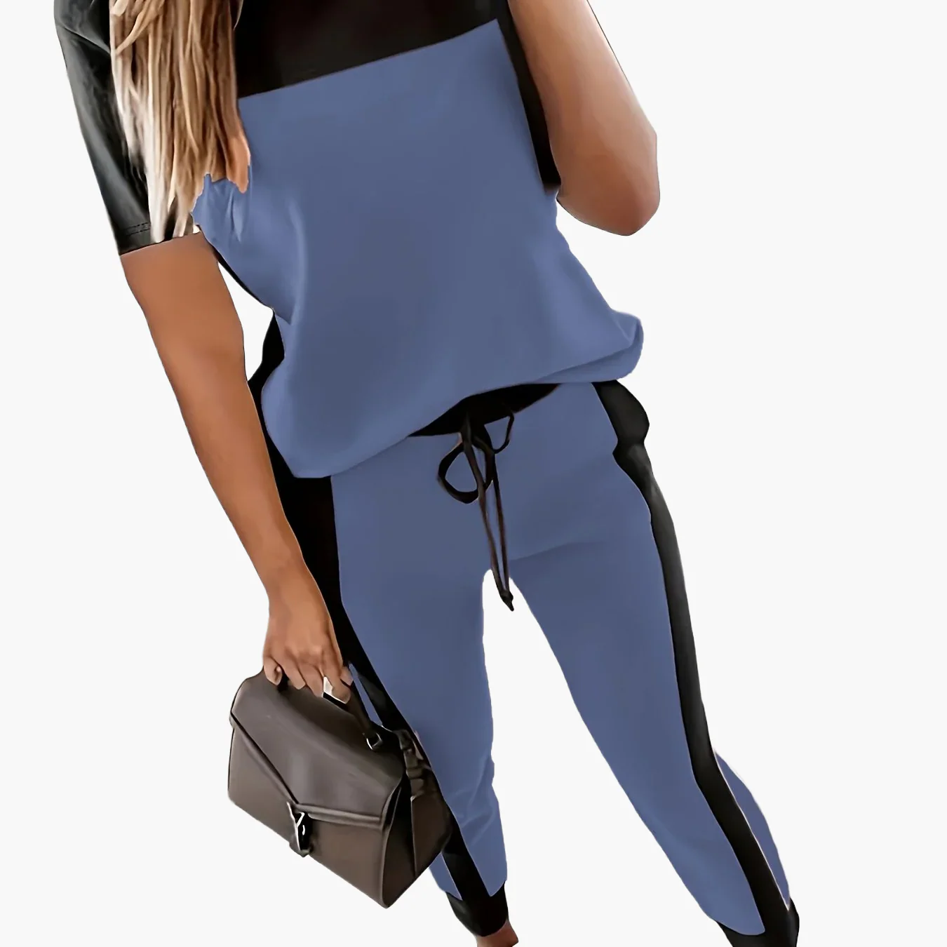 Damen Trainingsanzug Zweiteiler Elegant Freizeitmode – Sportlicher Jogginganzug mit Kontrast-Design für Alltag und Freizeit - Image 9