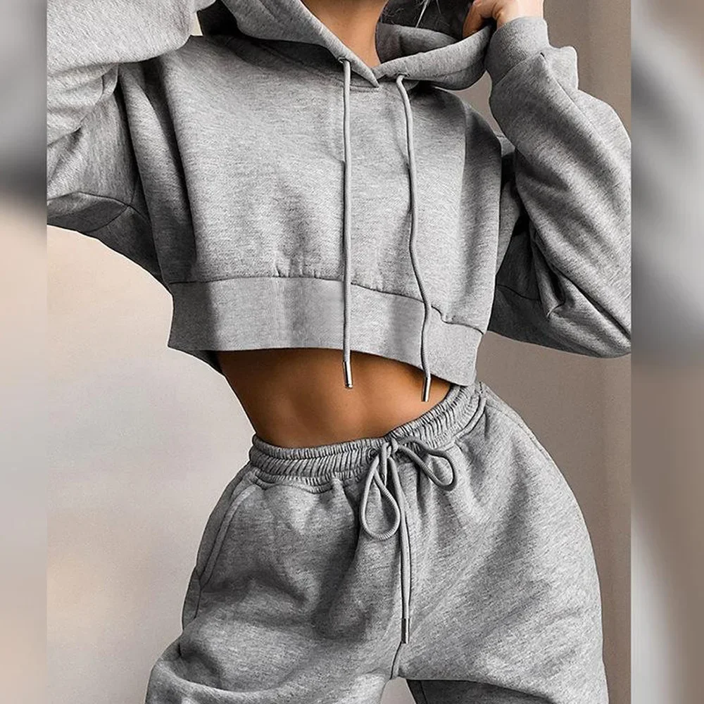 Damen Trainingsanzug Zweiteiler Kapuzenpullover & Jogginghose Freizeit Sport Set - Image 3