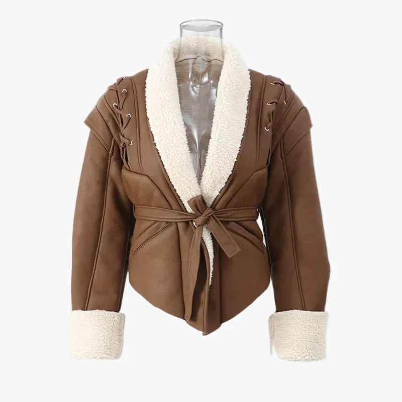 Damen Trendige Kurzjacke mit Schalkragen und Gürtel – Modische Übergangsjacke für Alltag und Freizeit