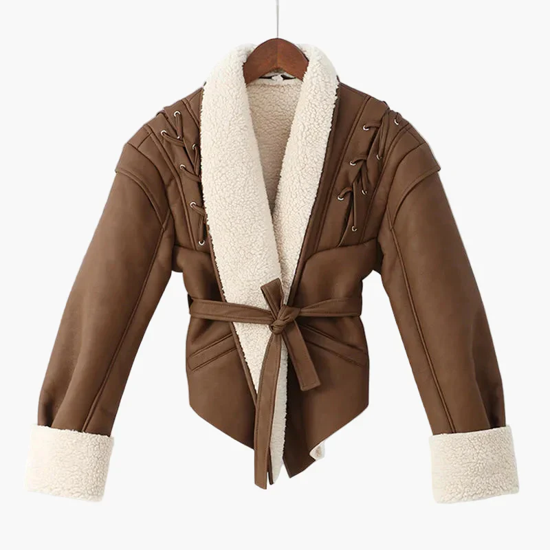 Damen Trendige Kurzjacke mit Schalkragen und Gürtel – Modische Übergangsjacke für Alltag und Freizeit - Image 2
