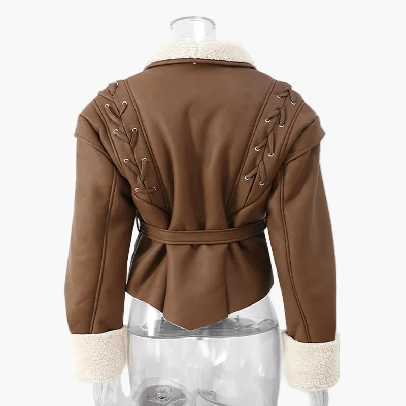 Damen Trendige Kurzjacke mit Schalkragen und Gürtel – Modische Übergangsjacke für Alltag und Freizeit - Image 3
