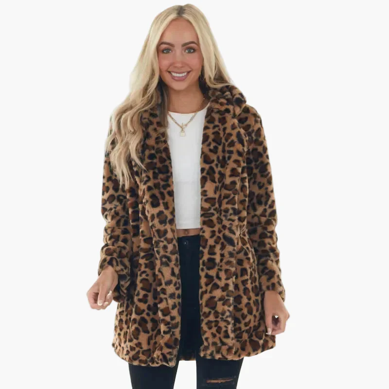Damen Trendige Leopardenmantel Jacke für Herbst und Winter – Lässiger Streetstyle