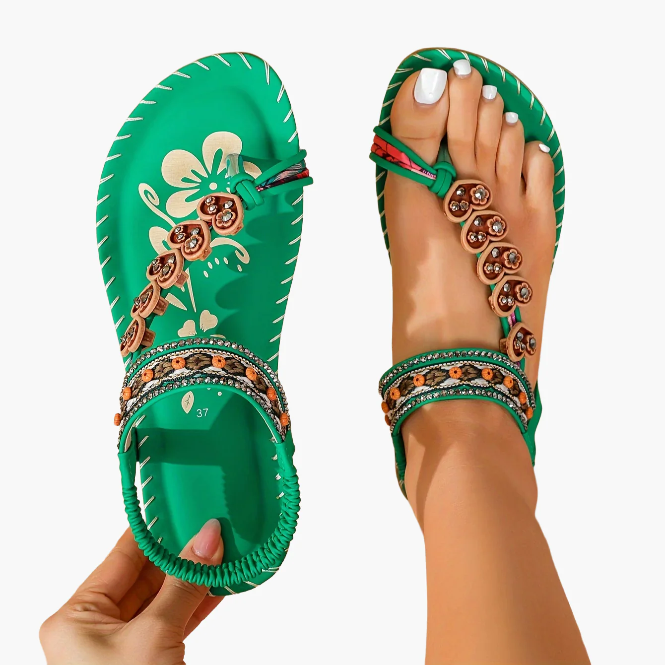 Damen Tribal Sandalen mit Ziersteinen und Ethno-Design – Bequeme Sommerschuhe für Freizeit und Urlaub - Image 11