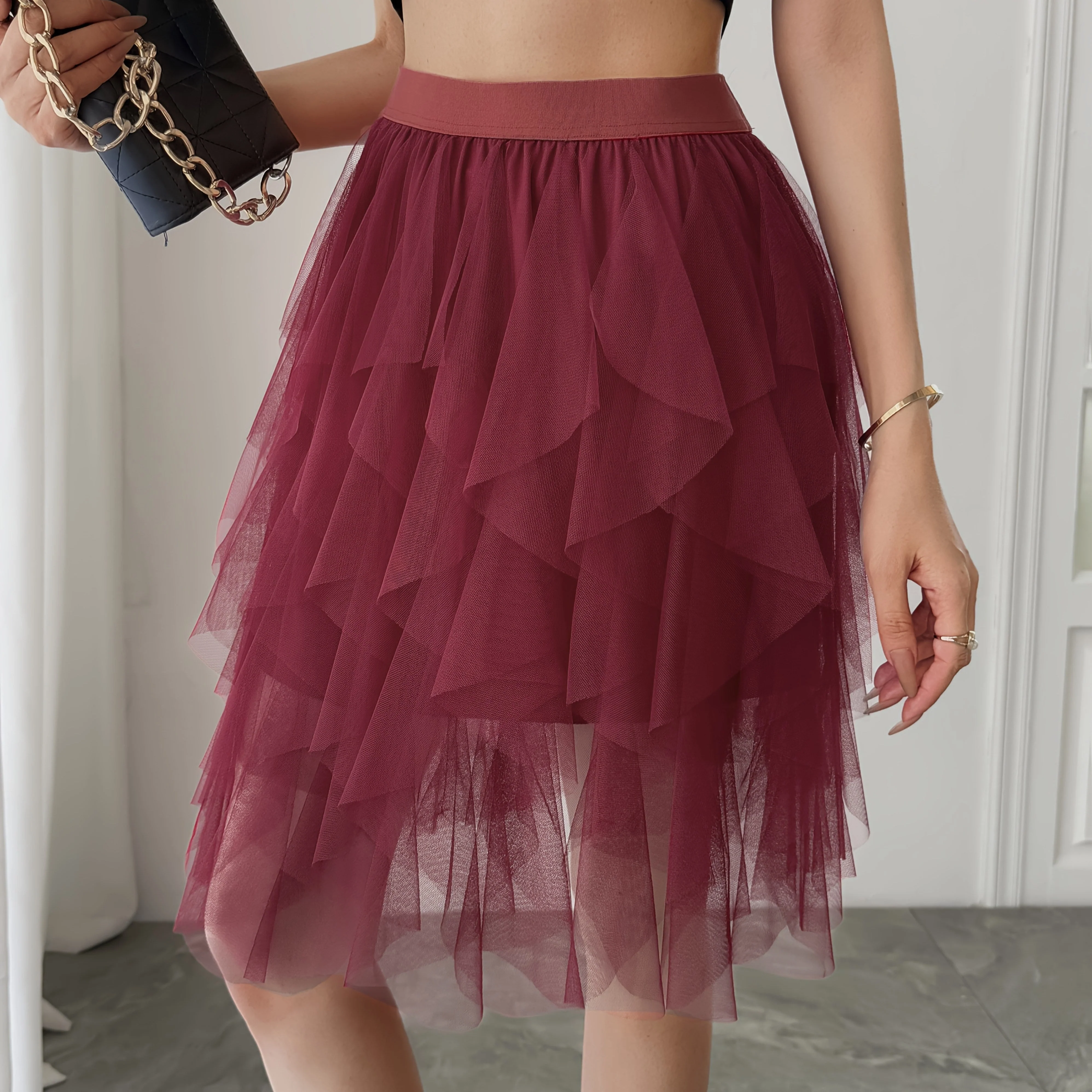 Damen Tüllrock mit Stufen-Design, Eleganter Lagenlook, Modisch für Freizeit und besondere Anlässe - Image 11